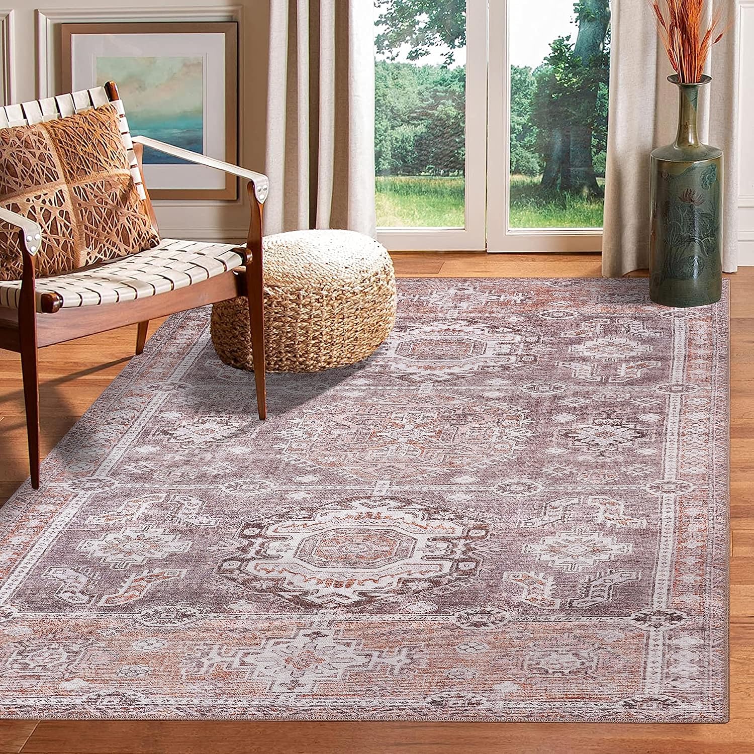 Adiva Rugs Alfombra cuadrada lavable a máquina de 5 x 5 pies con parte trasera antideslizante para sala de estar, dormitorio, cuarto de baño,