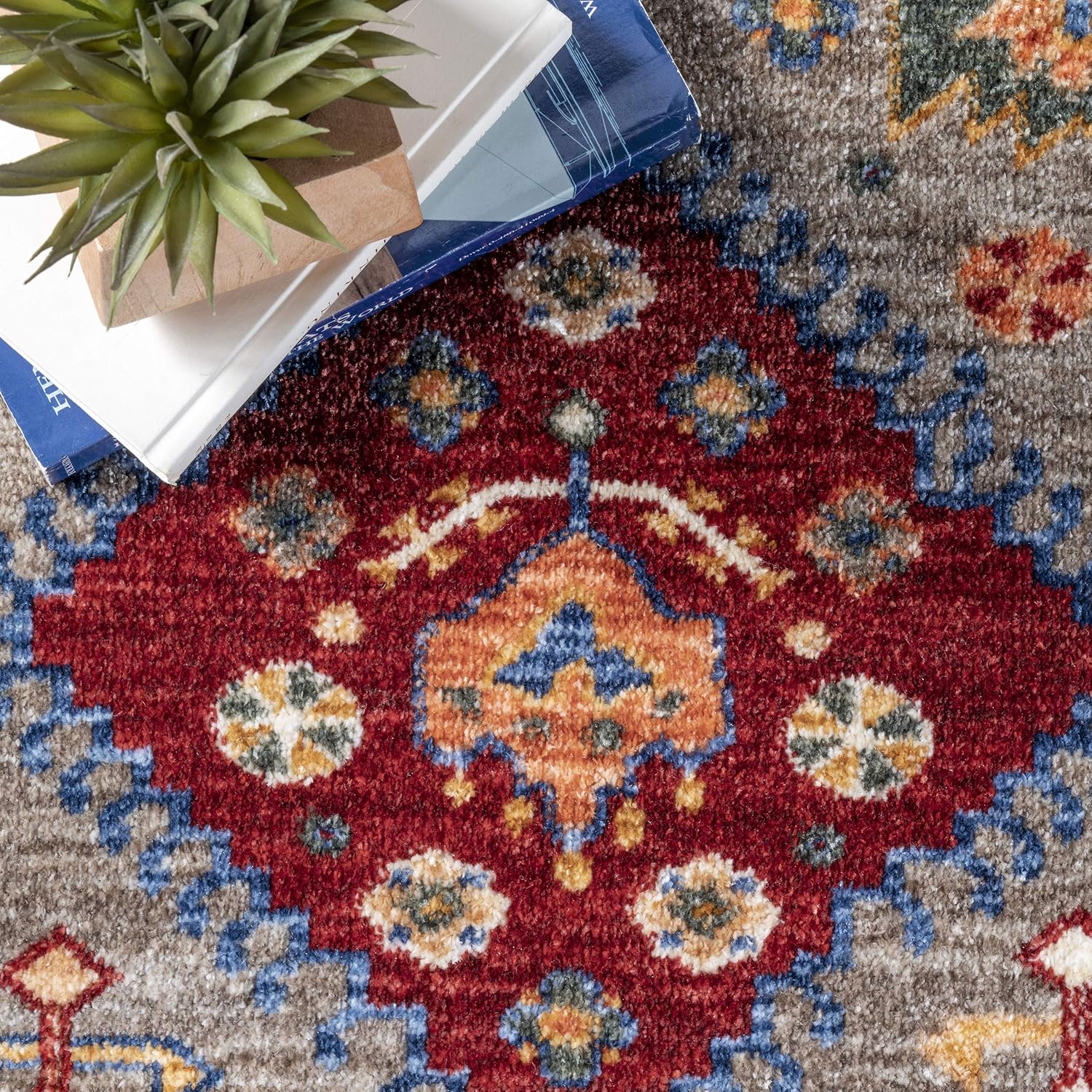 nuLOOM Romee Medallion – Alfombra rectangular con borlas, 5 x 8 pies, color beige