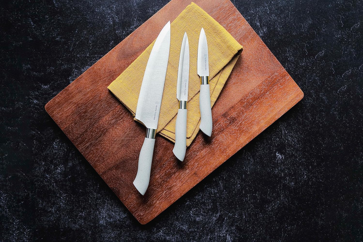 DURA LIVING EcoCut – Juego de cuchillos de cocina de 5 piezas, cuchillas de acero inoxidable de alto carbono, asas ergonómicas sostenibles,
