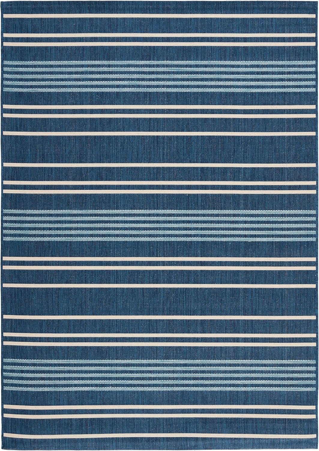 Safavieh Courtyard Collection – Alfombra de área, 5.3 x 7.7 pies, azul marino y azul, diseño a rayas, para interiores y exteriores, lavable, ideal