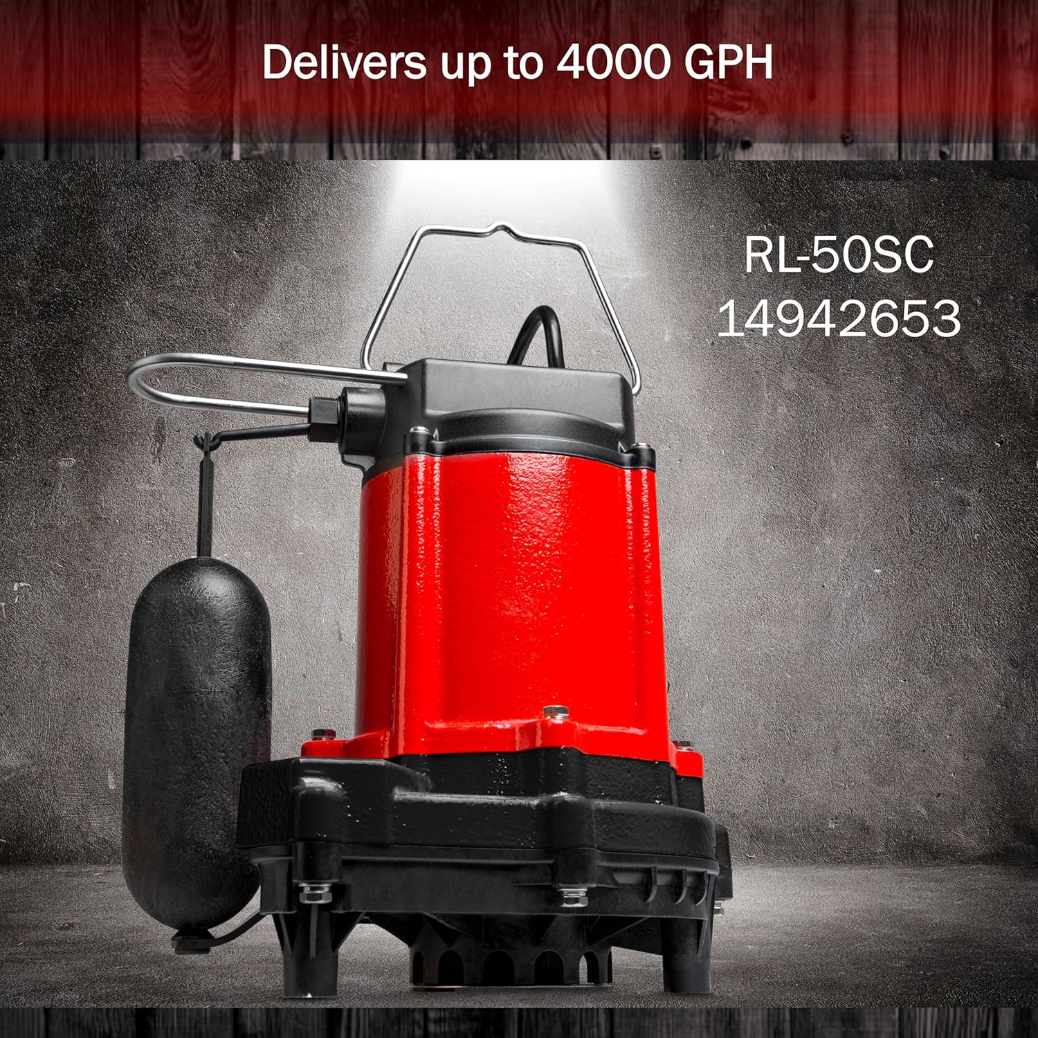 Red Lion RL-50SC 14942653 Bomba de sumideroefluente de hierro fundido de 12 HP, 115 voltios, 4000 GPH, con interruptor de flotador de acción a