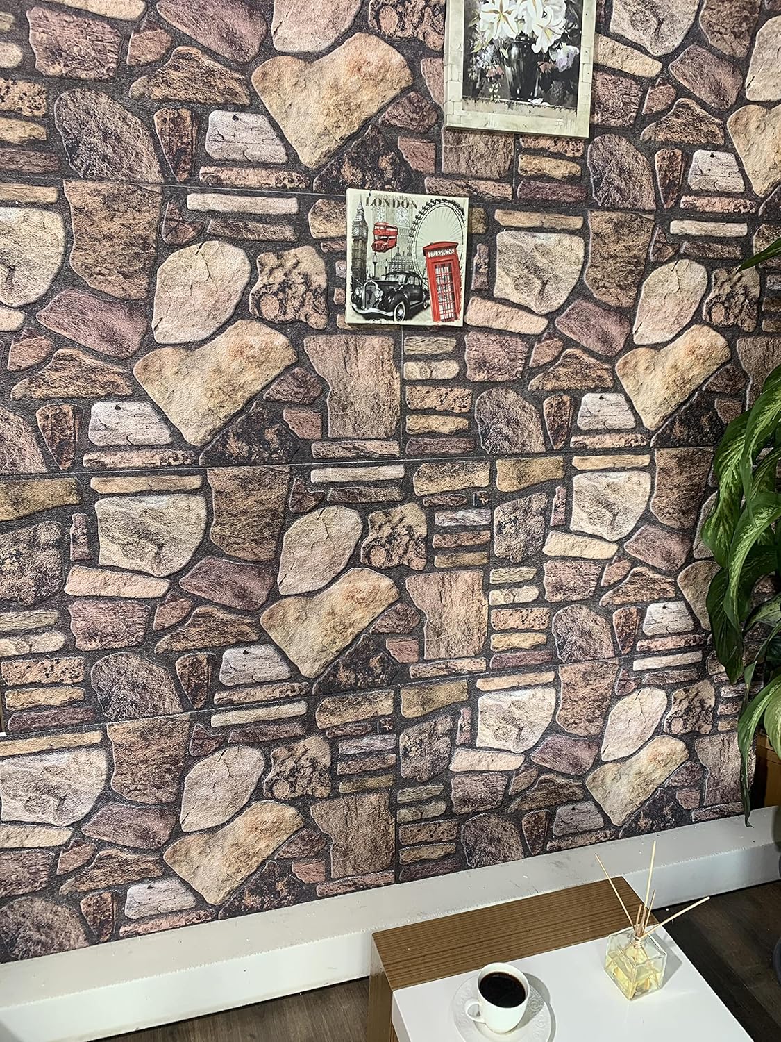 Dundee Deco Paneles de pared 3D revestimiento de pared de aspecto de piedra marrón caoba, revestimiento de espuma de poliestireno para aplicaciones