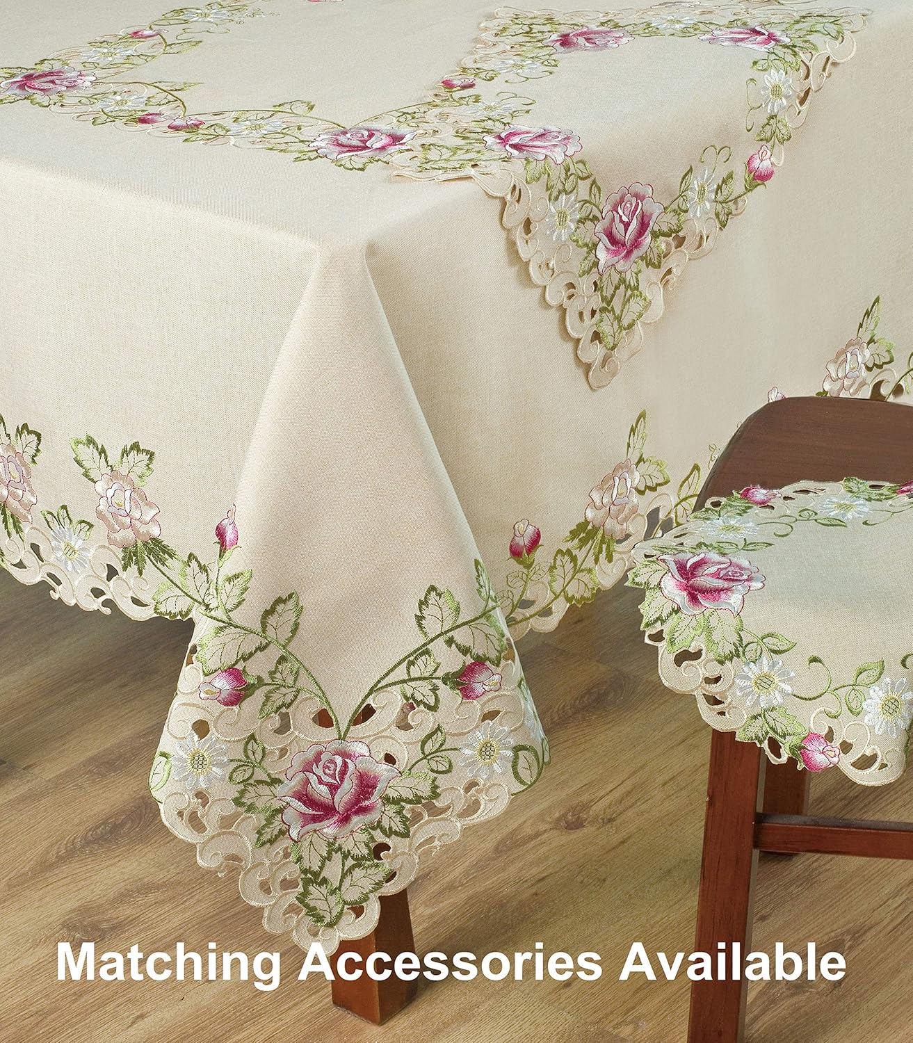 Camino de mesa beige  Pañuelo de encaje de lino bordado europeo  Perfecto para cocina, comedor, decoración del hogar, recepciones de boda  14 x 108