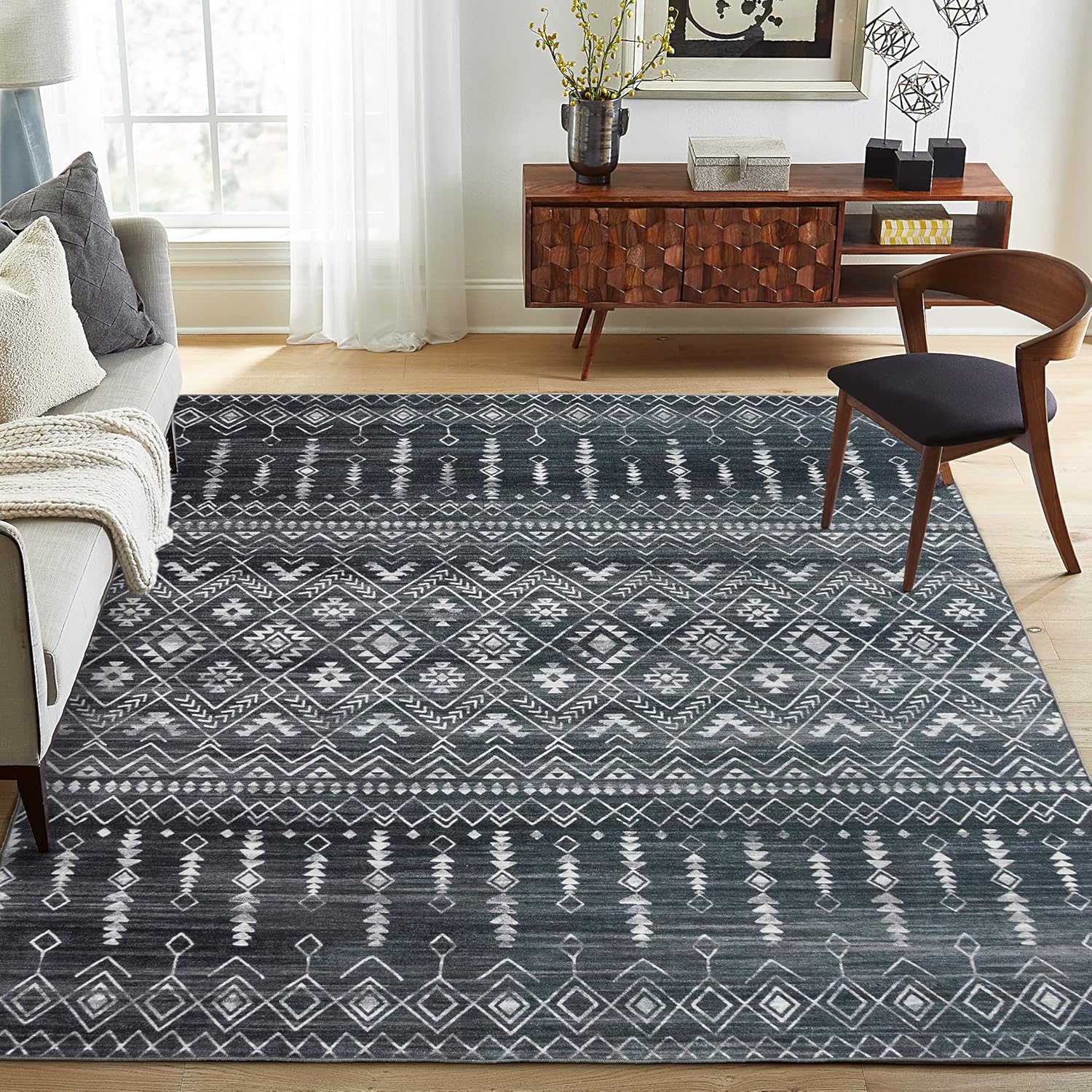 ReaLife Rugs – Alfombra ecológica de fibras recicladas prémium, lavable en máquina, antimanchas, antideslizante, sin desprendimientos, apta para