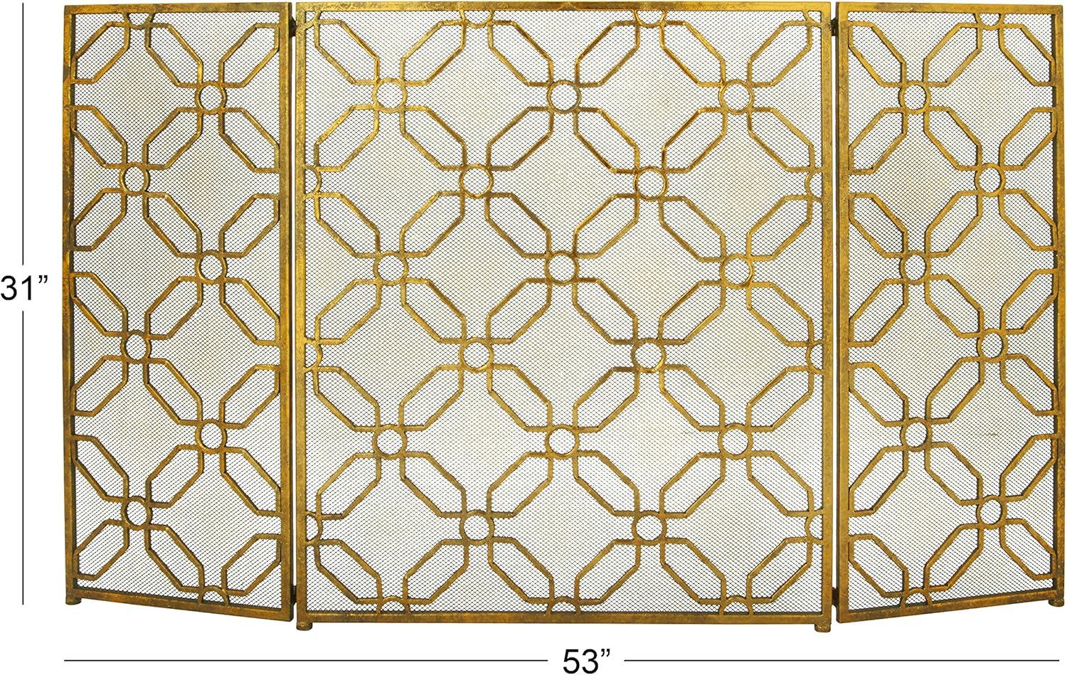 Deco 79 Malla plegable geométrica metálica para chimenea de 3 paneles, 53 x 1 x 31 pulgadas, color dorado