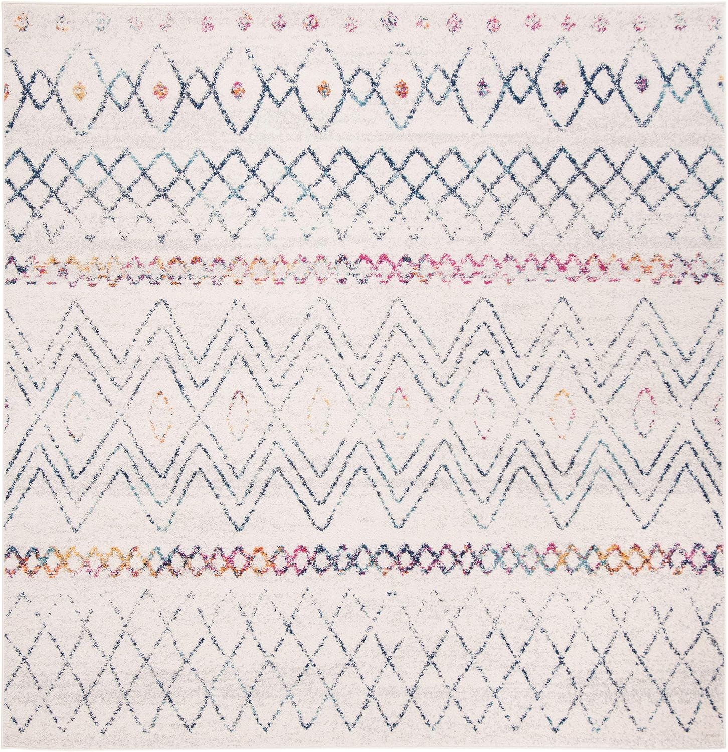 SAFAVIEH Madison Collection MAD798B – Alfombra cuadrada de 9 pies color marfil azul marino, marroquí, bohemio, envejecido, no desprende pelusa, para