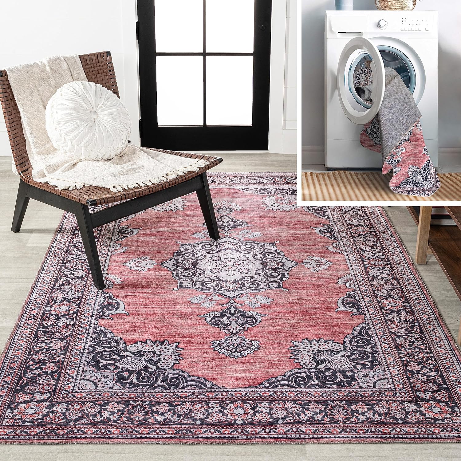 Eyely HSW201B-8 Bausch – Alfombra lavable de felpilla envejecida para interiores, clásica, de mediados de siglo, rústica para dormitorio, cocina,