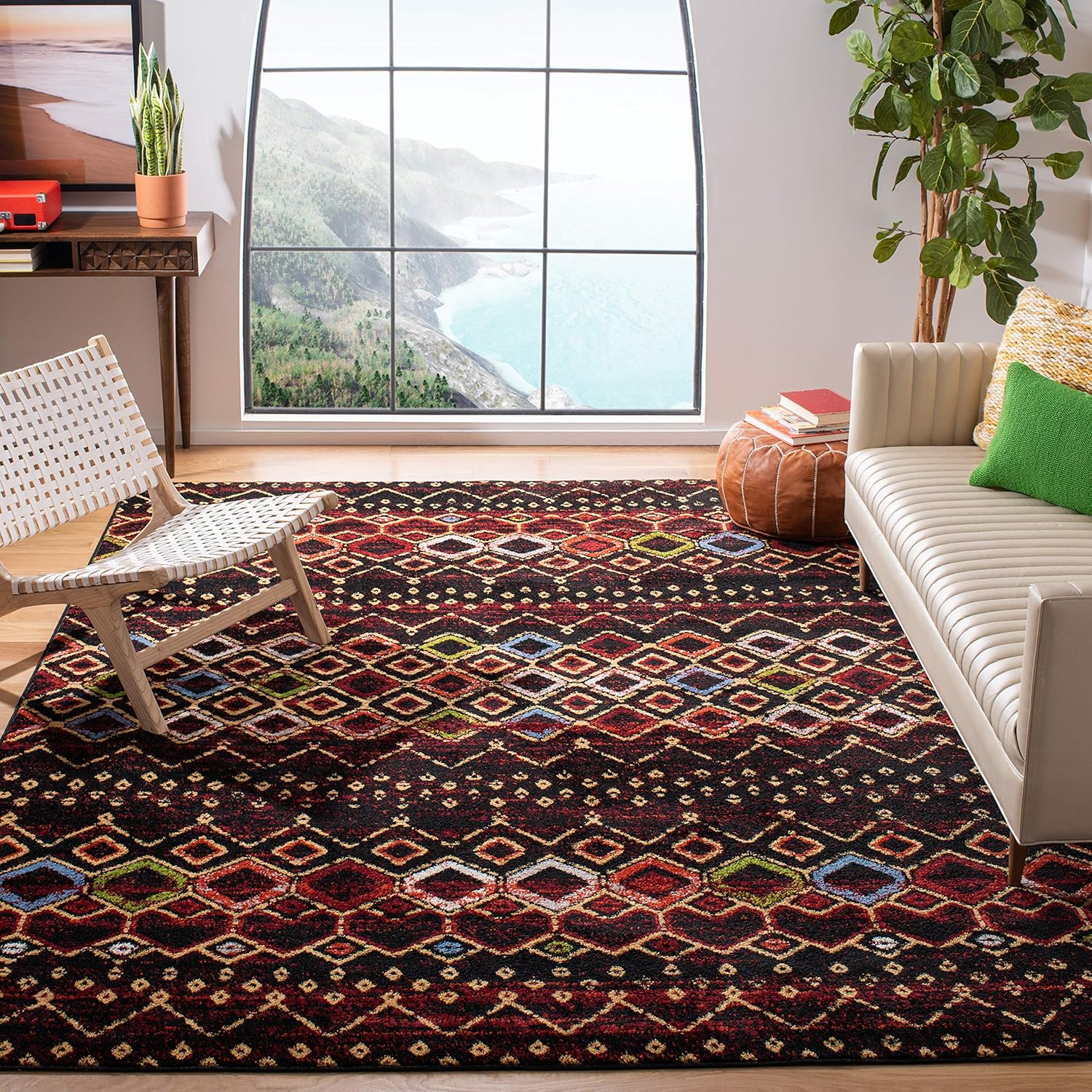 SAFAVIEH Amsterdam Collection AMS108P – Alfombra marroquí bohemia, que no desprende pelusa, para sala de estar, dormitorio, comedor, oficina en