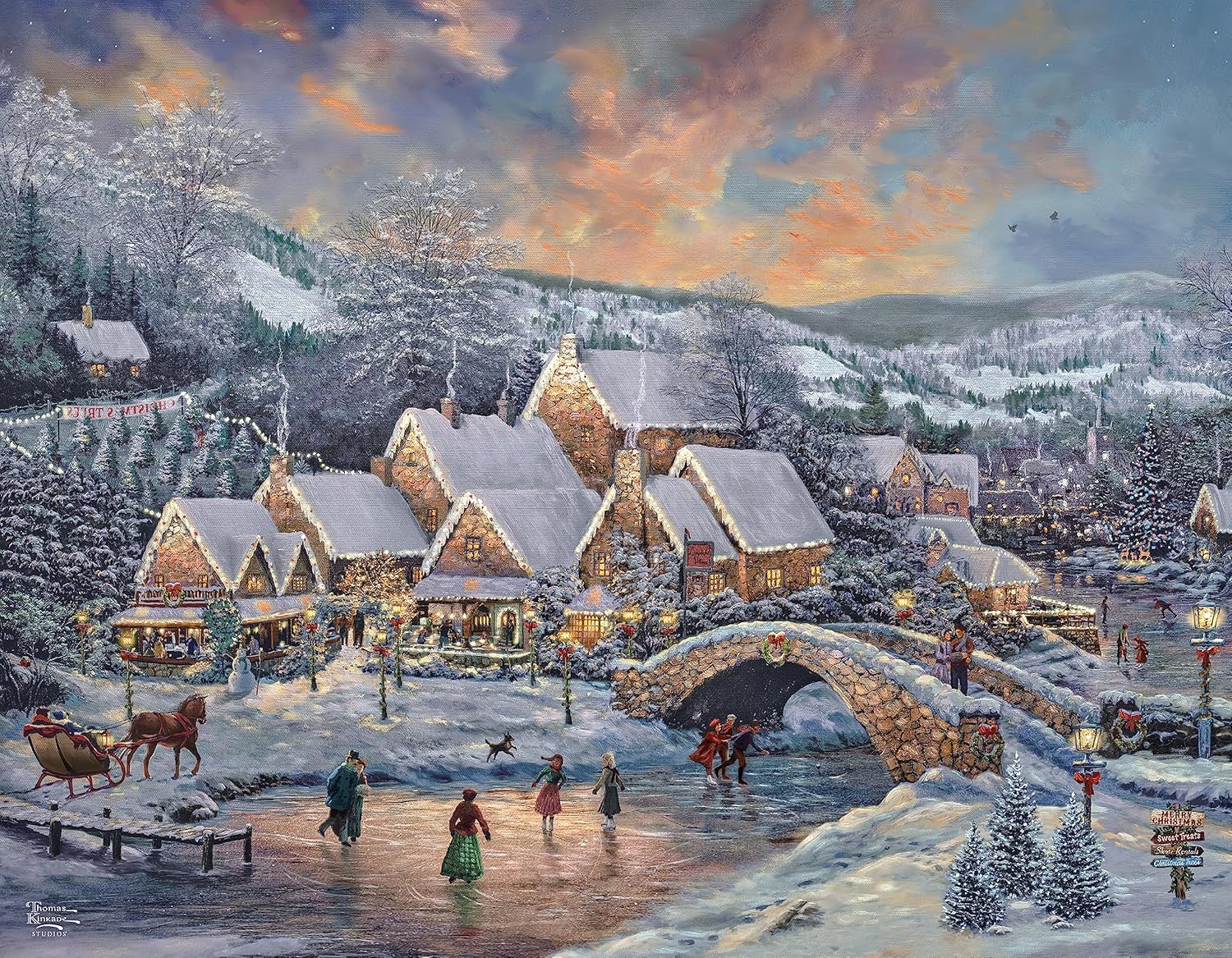 Ceaco – Paquete múltiple 4 en 1 – Thomas Kinkade – Holiday – (4) rompecabezas de 500 piezas
