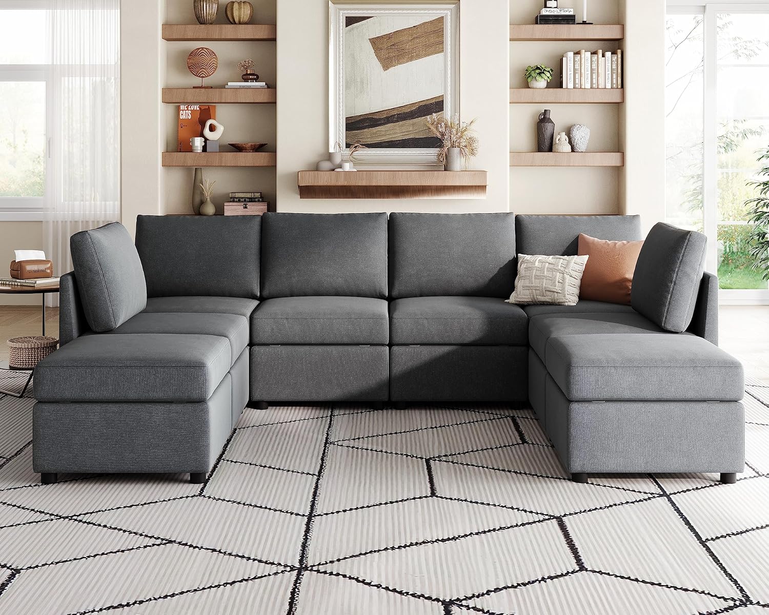 LINSY HOME Sofá modular modular en forma de U con almacenamiento, otomanas, sofá modular modular de gran tamaño con espuma viscoelástica, juegos de