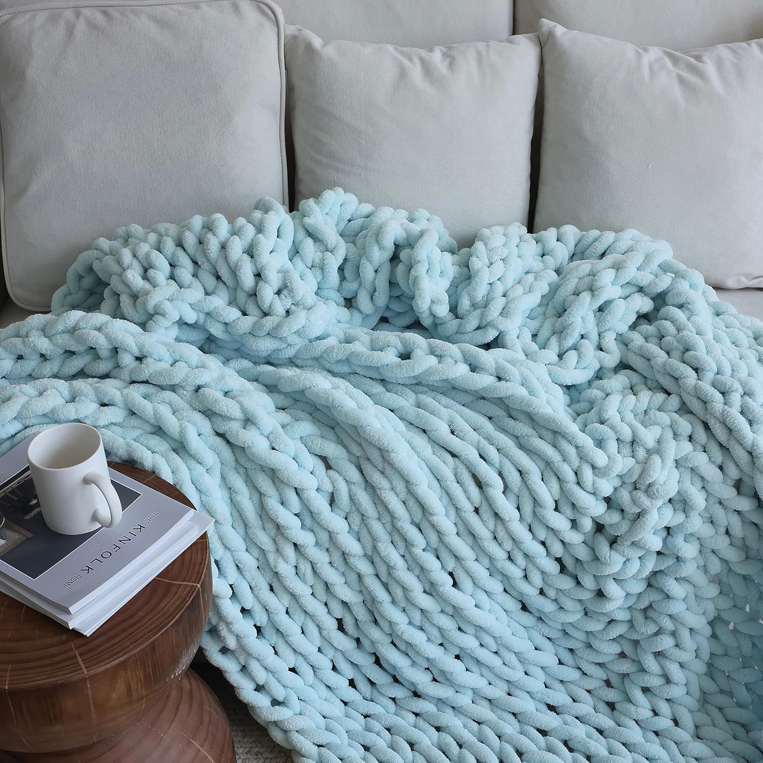 Manta de punto grueso de felpilla (30 x 40 pulgadas), hecha a mano, cálida y acogedora para sofá, cama, decoración del hogar, banco de vellón suave