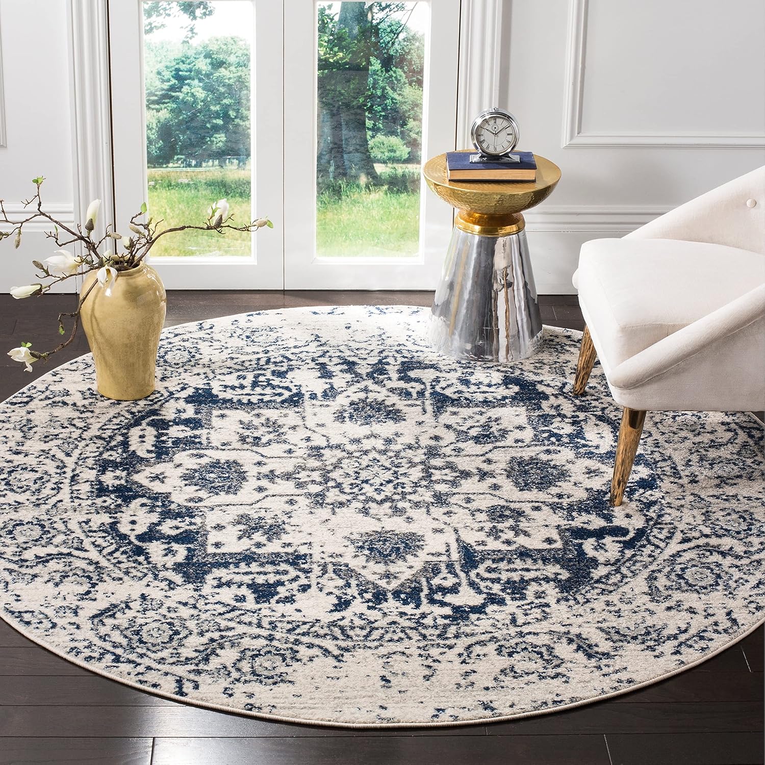 Safavieh – Alfombra envejecida, color crema y azul marino, estilo medallón, colección Madison