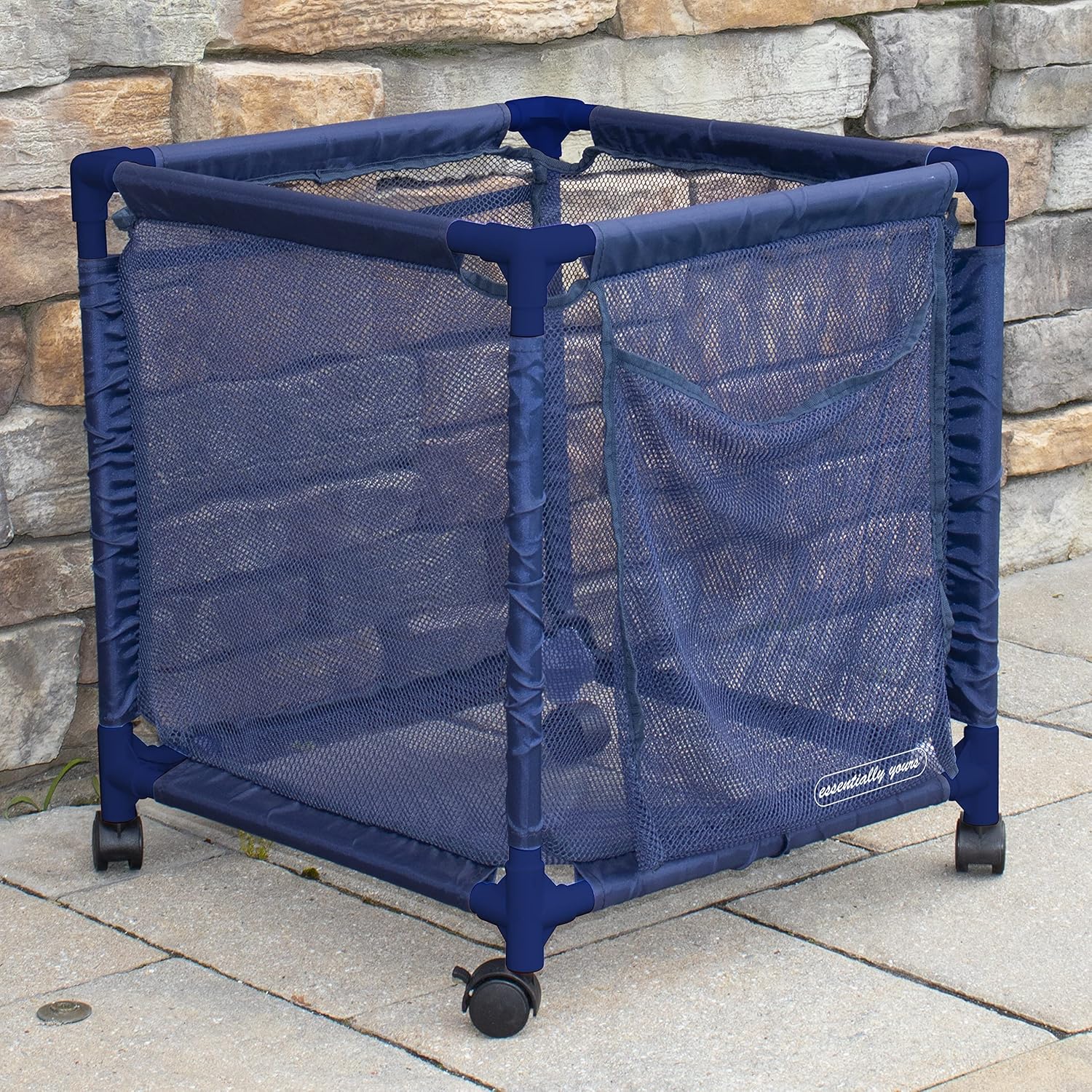 Essentially Yours Cubo organizador pequeño con ruedas para piscina, (18 pulgadas de ancho x 18 pulgadas de largo x 20 pulgadas de alto), estilo azul