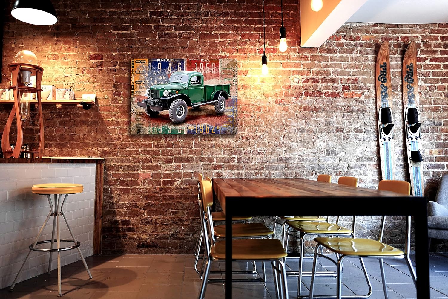 INTALENCE ART Decoración artística de pared de camión verde Dodge clásico retro, impresión vintage de camioneta americana antigua sobre lienzo,