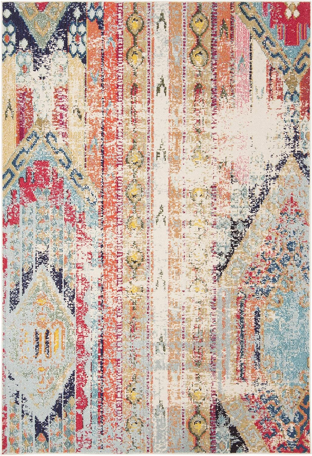 SAFAVIEH Madison Collection – Alfombra decorativa de 4 x 6 pies, color azul y naranja, diseño tribal bohemio chic envejecido, no desprende pelusa y