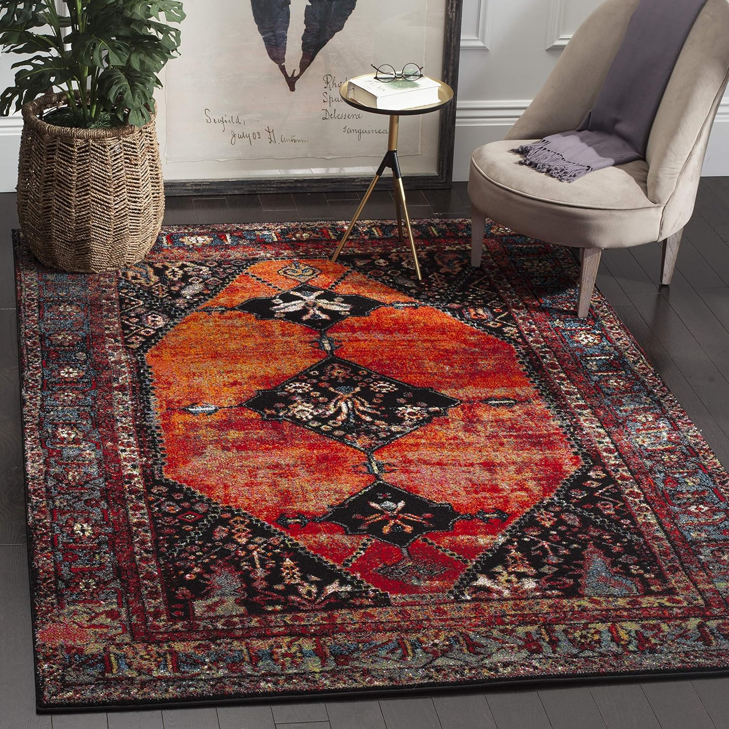SAFAVIEH Vintage Hamadan Collection – Alfombra cuadrada de 3 pies, diseño oriental tradicional persa, no desprende pelusa y de fácil cuidado, ideal