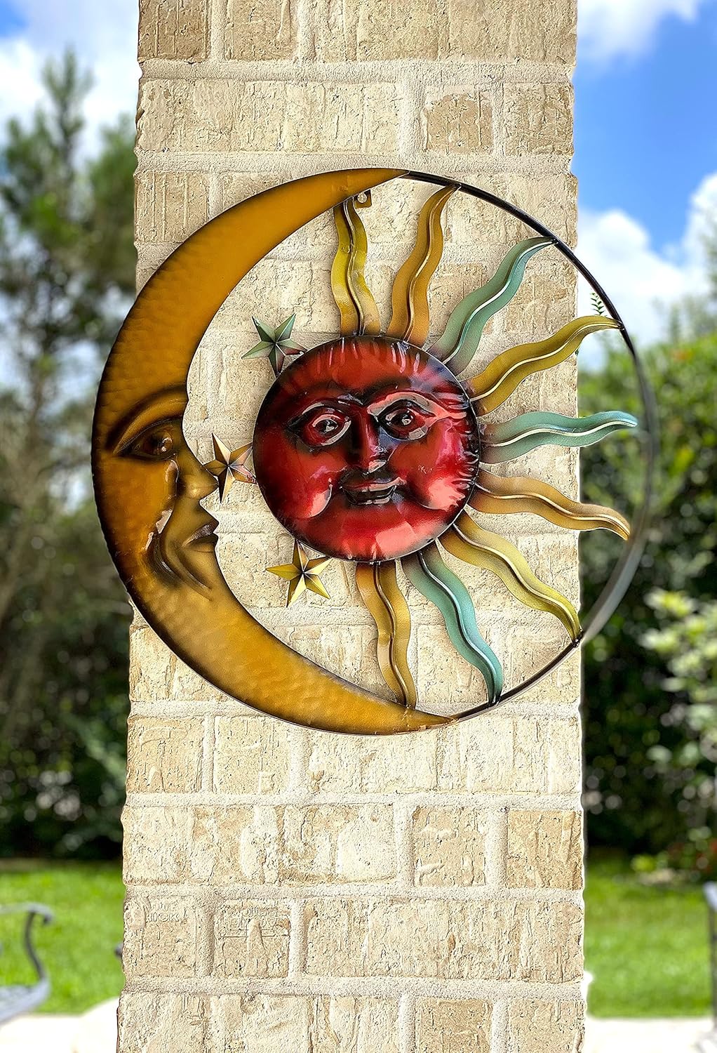 STC World Sunface Moon Stars Celestial Metal Art Interior Exterior Wall Garden Decor 20″