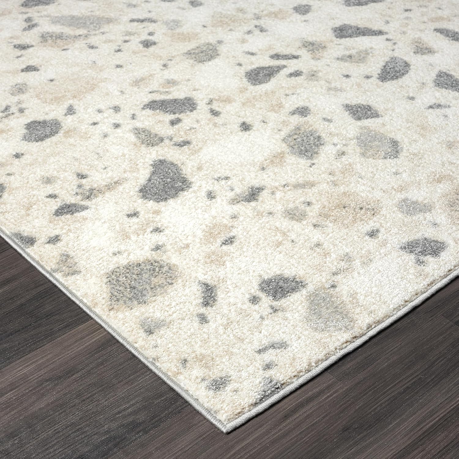 Abani Nuevo Collection – Alfombra de área, diseño moderno de terazzo de puntos marfilgris, 6 x 9 pies, fácil de limpiar, duradera para niños y