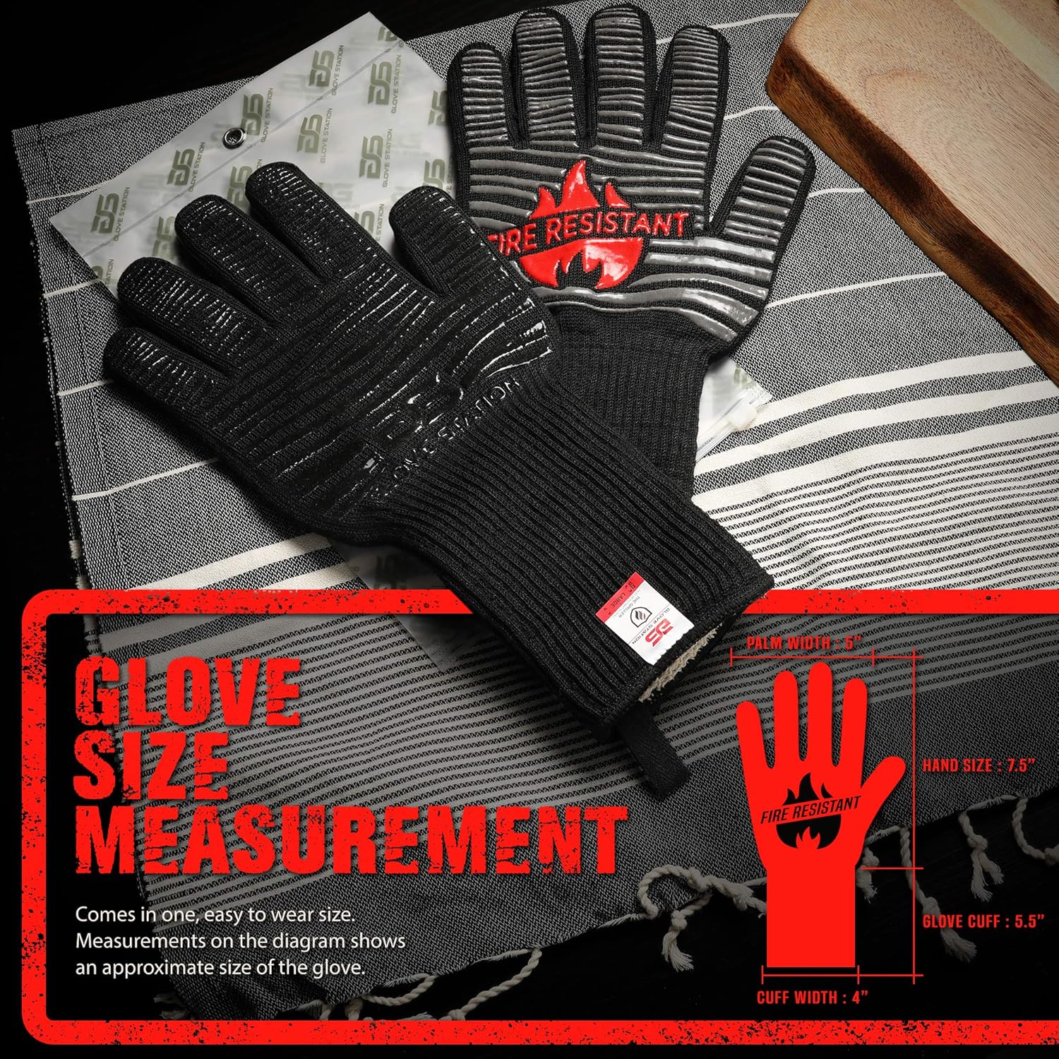 Glove Station The Griller – Guantes de barbacoa resistentes al calor, guantes de cocina aislados para cocinar a la parrilla, hornear, silicona de