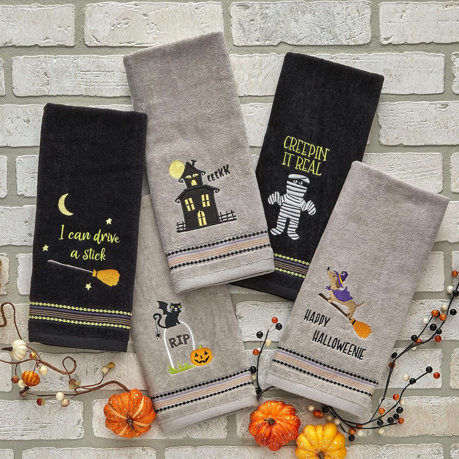 SKL Home de Saturday Knight Ltd. – Happy Halloweenie – Toalla de mano (2 unidades), color gris