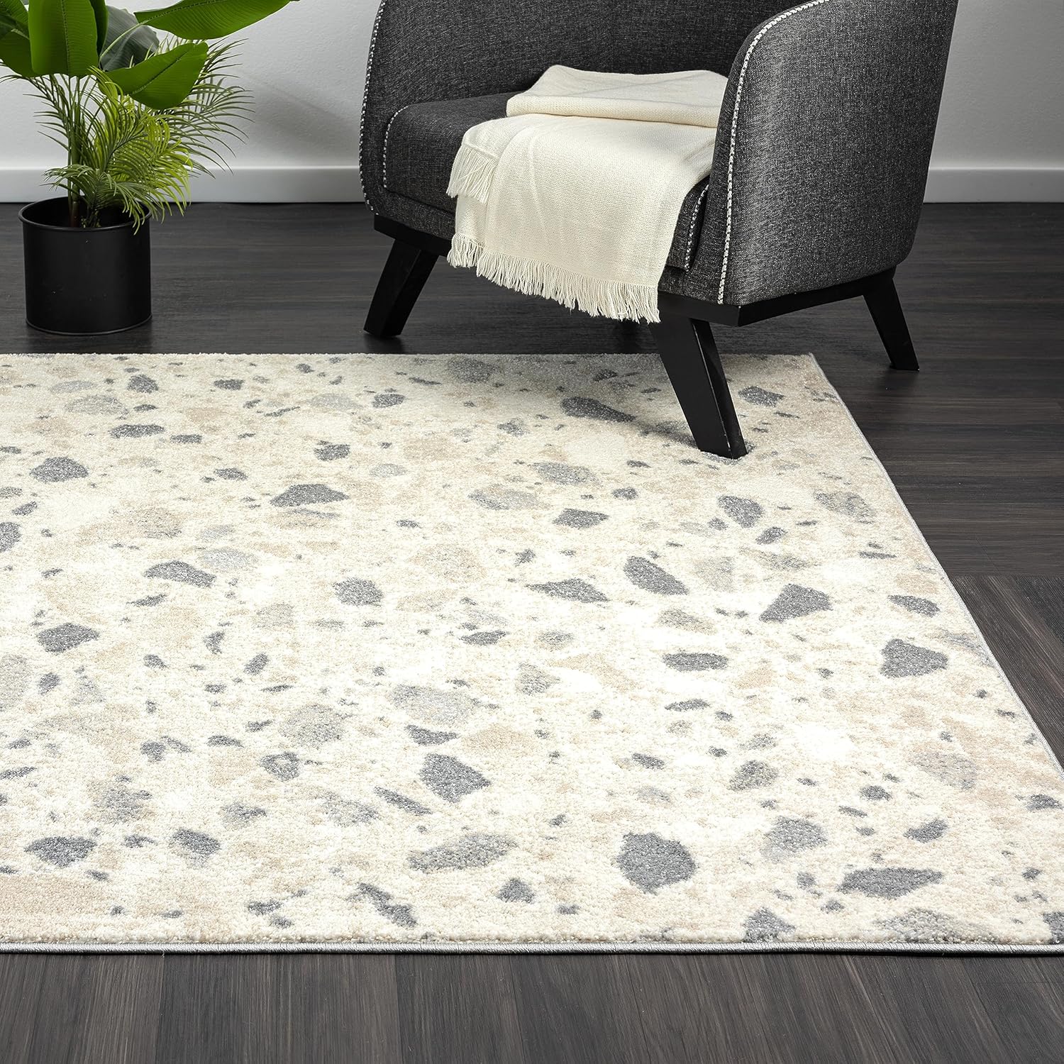 Abani Nuevo Collection – Alfombra de área, diseño moderno de terazzo de puntos marfilgris, 6 x 9 pies, fácil de limpiar, duradera para niños y
