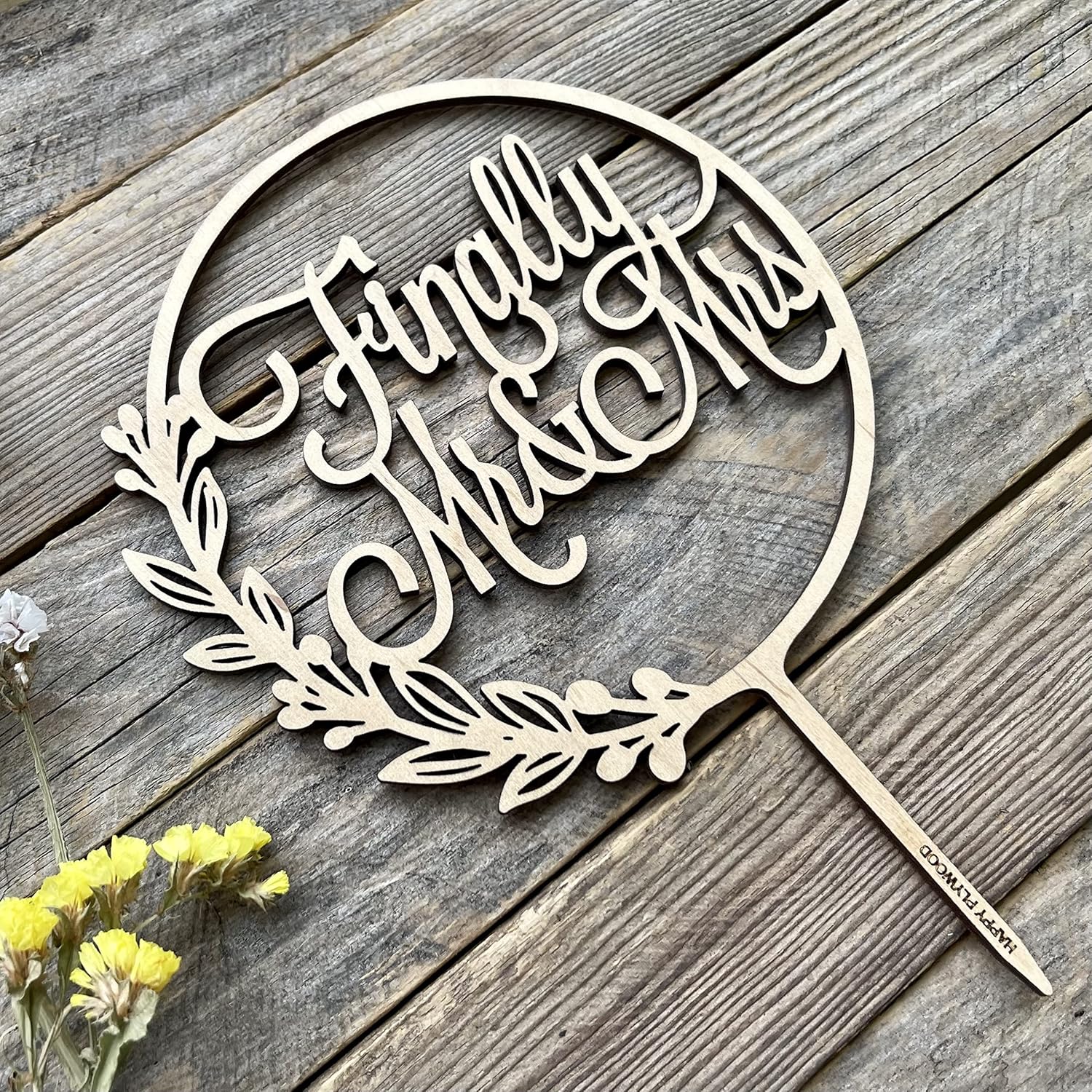 Finally Mr and Mrs Wedding – Decoración de madera para pastel de boda, color dorado y plateado (sin pintar)