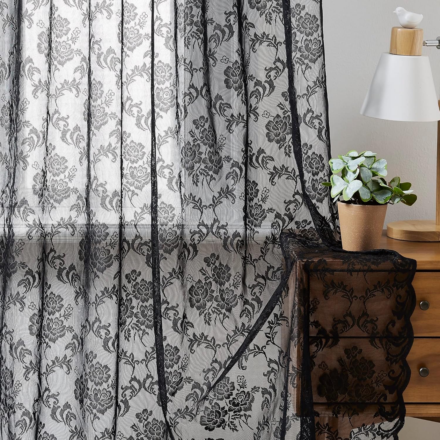 WARM HOME DESIGNS Tela de encaje negro de 60 pulgadas de ancho por 5 yardas de largo. Tela negra para vestido de encaje, mantel de encaje, camino de