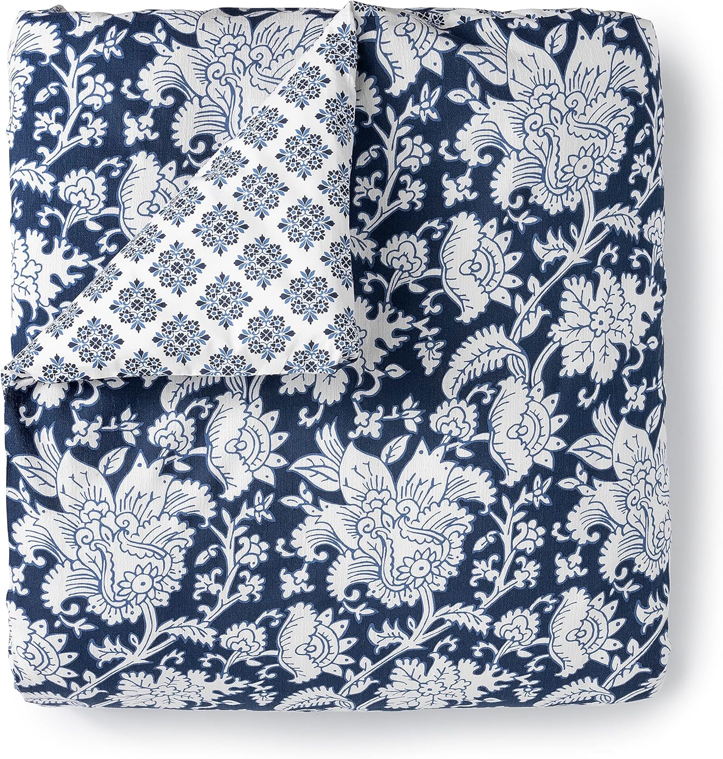 MARTHA STEWART Kyra – Juego de funda de edredón tamaño Queen, 3 piezas, 1 funda de edredón, 2 fundas de almohada, algodón percal, suave, reversible,
