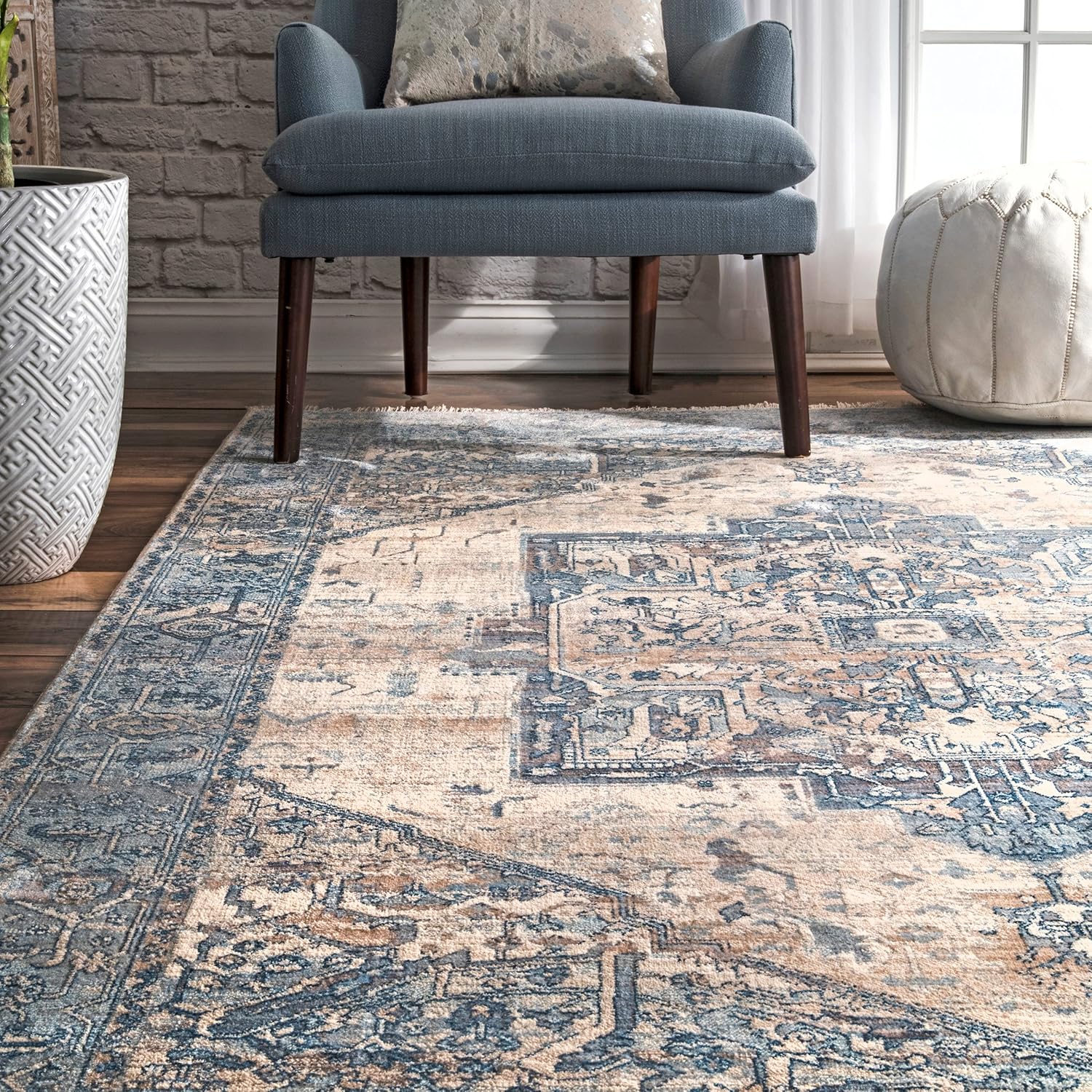 NuLOOM – Alfombra con diseño de medallón, con flecos, modelo Ethel