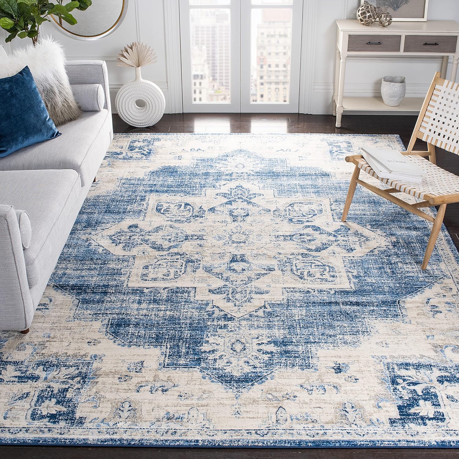 SAFAVIEH Alfombra bohemia SAFAVIEH estilo medallón antiguo, colección Brentwood BNT865A, no suelta fibra, resistente a las manchas, ideal para sala