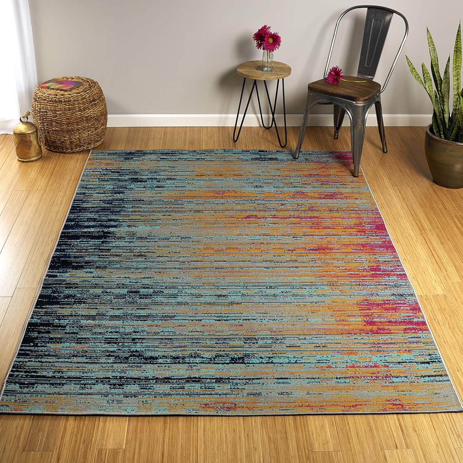 Kaleen Alfombra de área de 5’3″ x 7’3″ en multicolor, colección Zuma Beach para interiores y exteriores