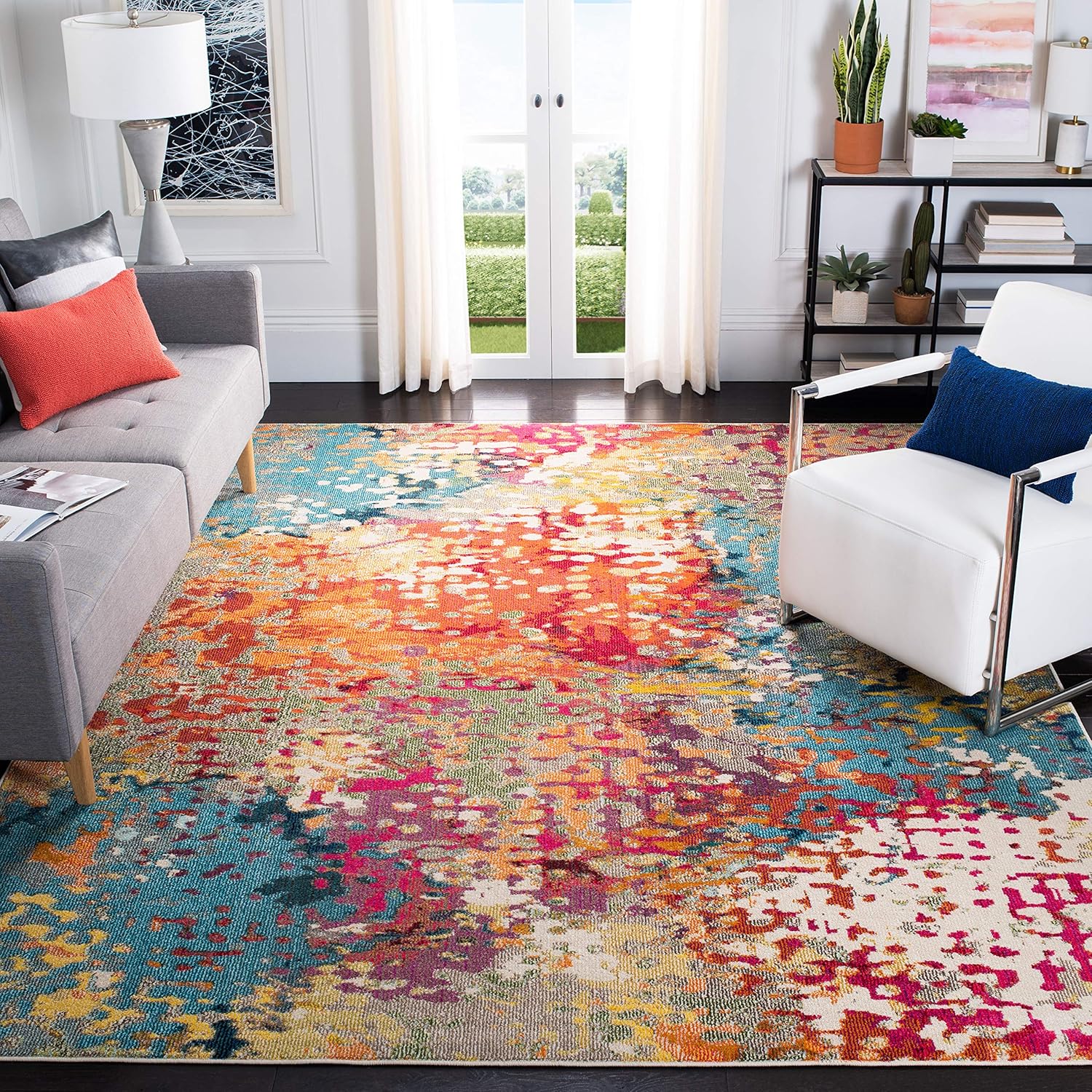 SAFAVIEH Madison Collection – Alfombra cuadrada de 3 pies, color marfil y multicolor, diseño bohemio abstracto envejecido, no desprende pelusa y de