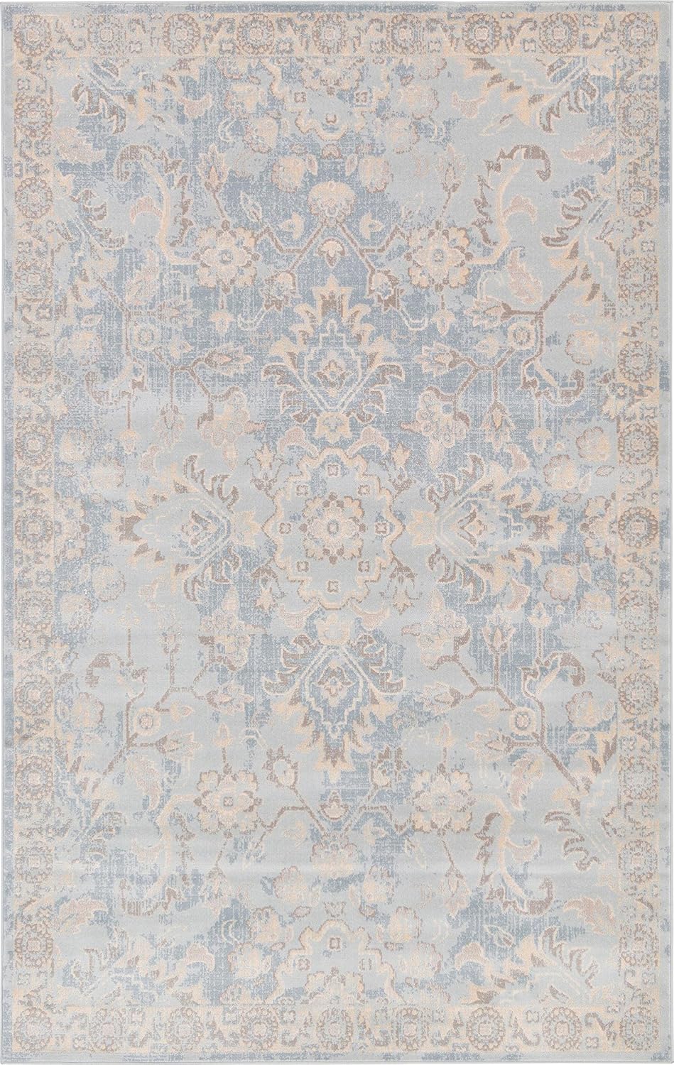 Unique Loom Paris Collection – Alfombra tradicional envejecida en tonos pastel azul claro (5 pies x 8 pies)