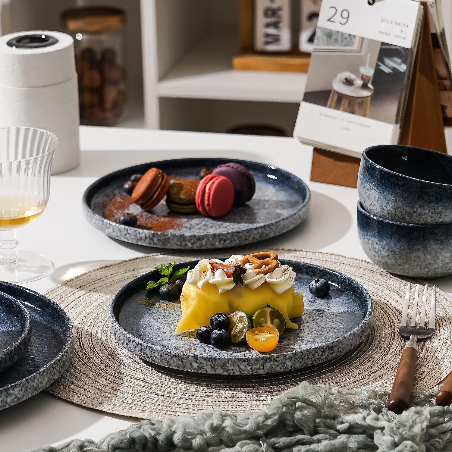 S&Q’S CERAMICS S&Q – Juego de 6 platos planos de cerámica para ensalada de postre, 8 pulgadas, para aperitivo, cena pequeña, aptos para microondas,
