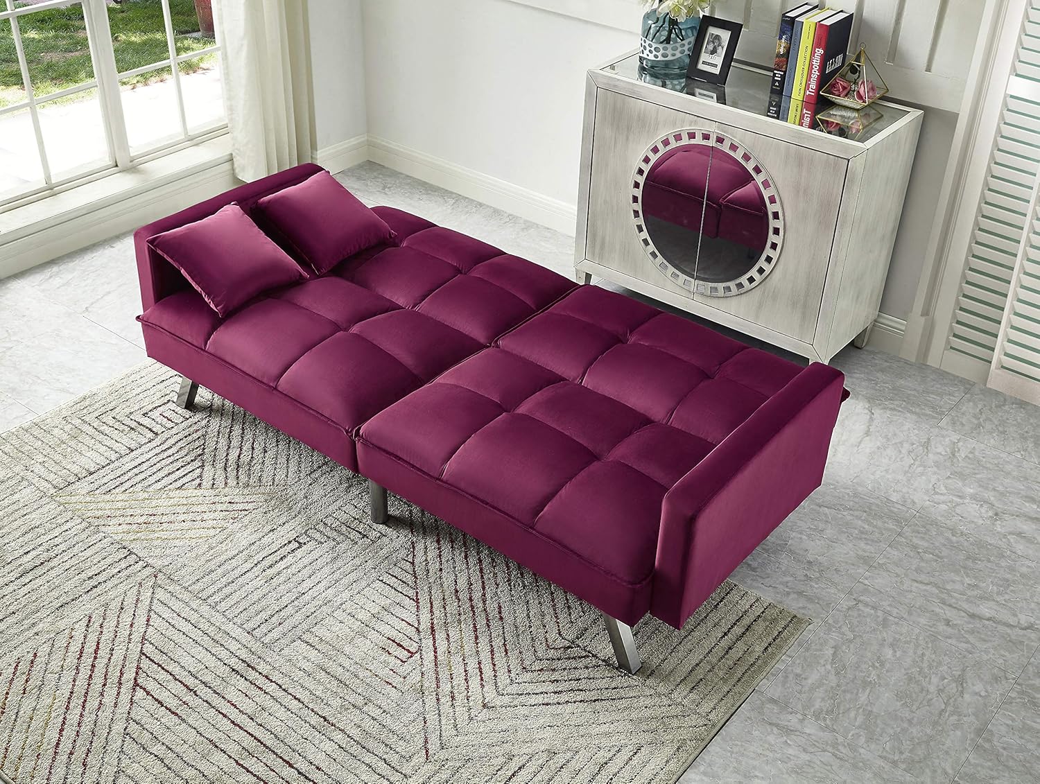 Legend Vansen – Sofá cama convertible de madera y terciopelo de 80 pulgadas, color rojo