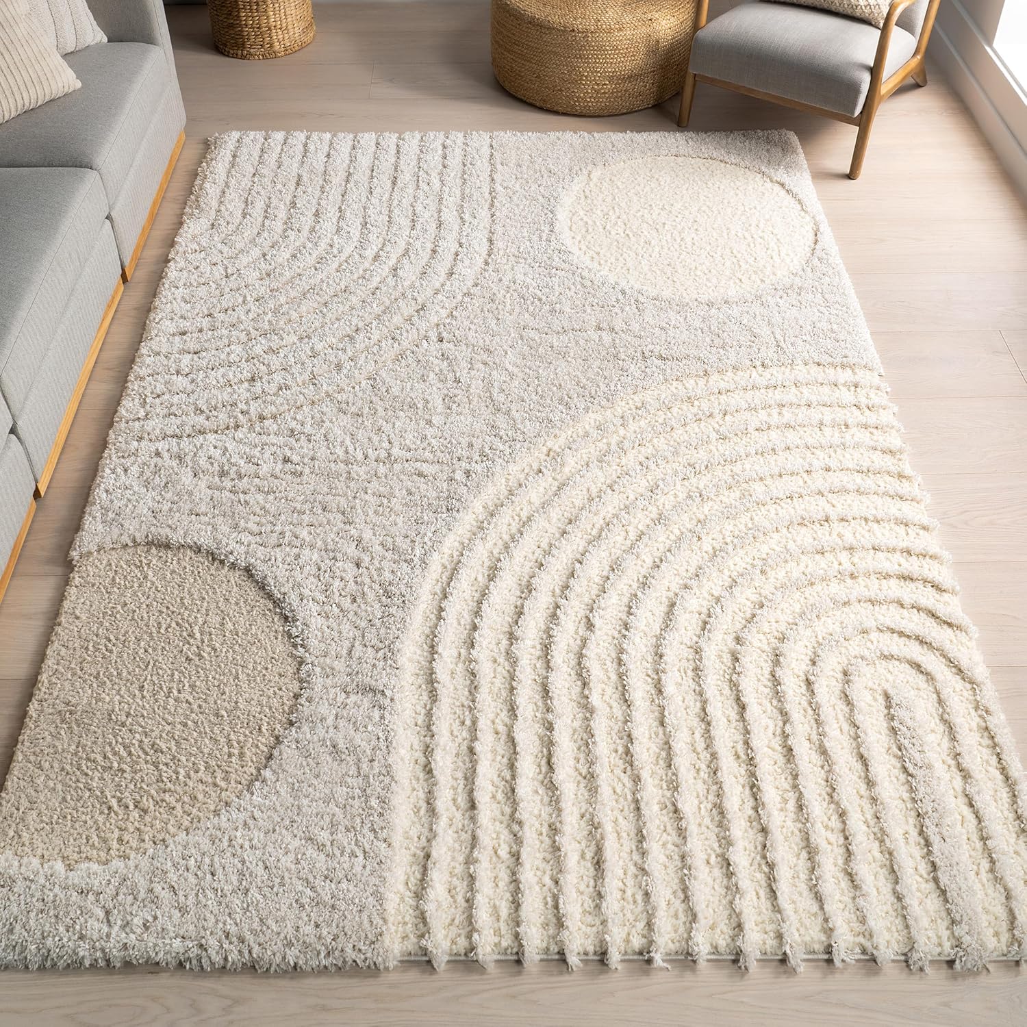 nuLOOM Gloria – Alfombra abstracta de pelo, 3 x 5, beige