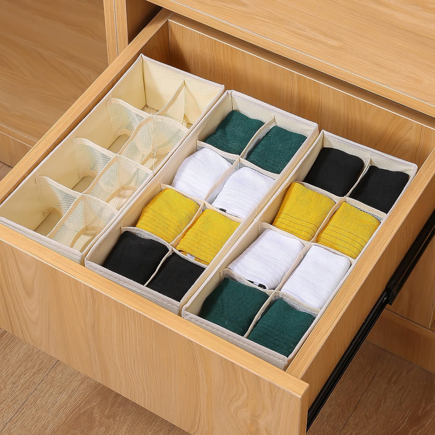 Qozary Paquete de 3 divisores organizadores de cajones de ropa interior, cajas de almacenamiento plegables para ropa, calcetines, lencería, ropa