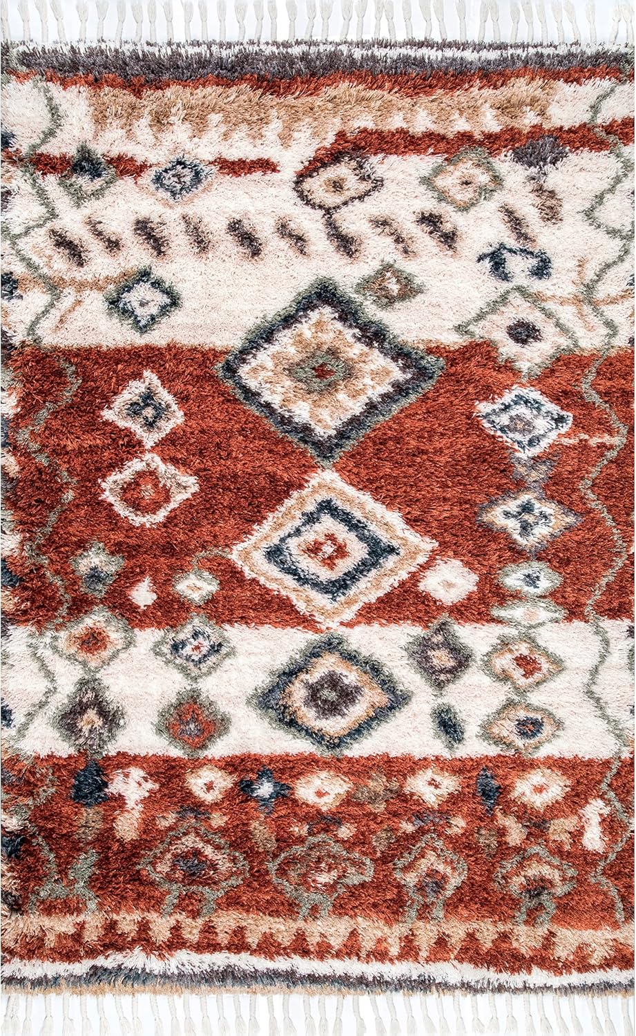nuLOOM Rosemarie – Alfombra bohemia suave con borlas, 4 x 6, color rojo
