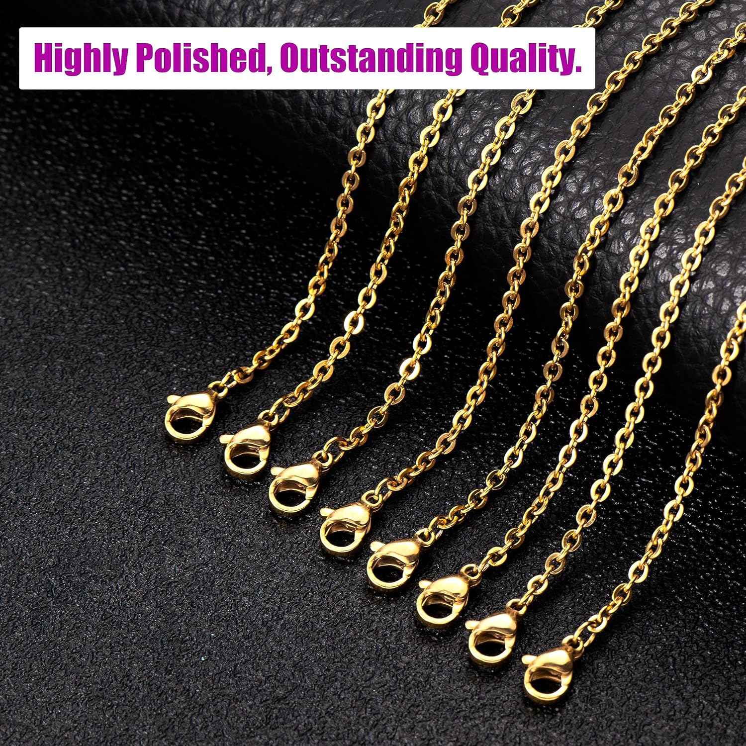 Paquete de 24 cadenas de collar chapadas en oro de acero inoxidable a granel para fabricación de joyas, 20 pulgadas