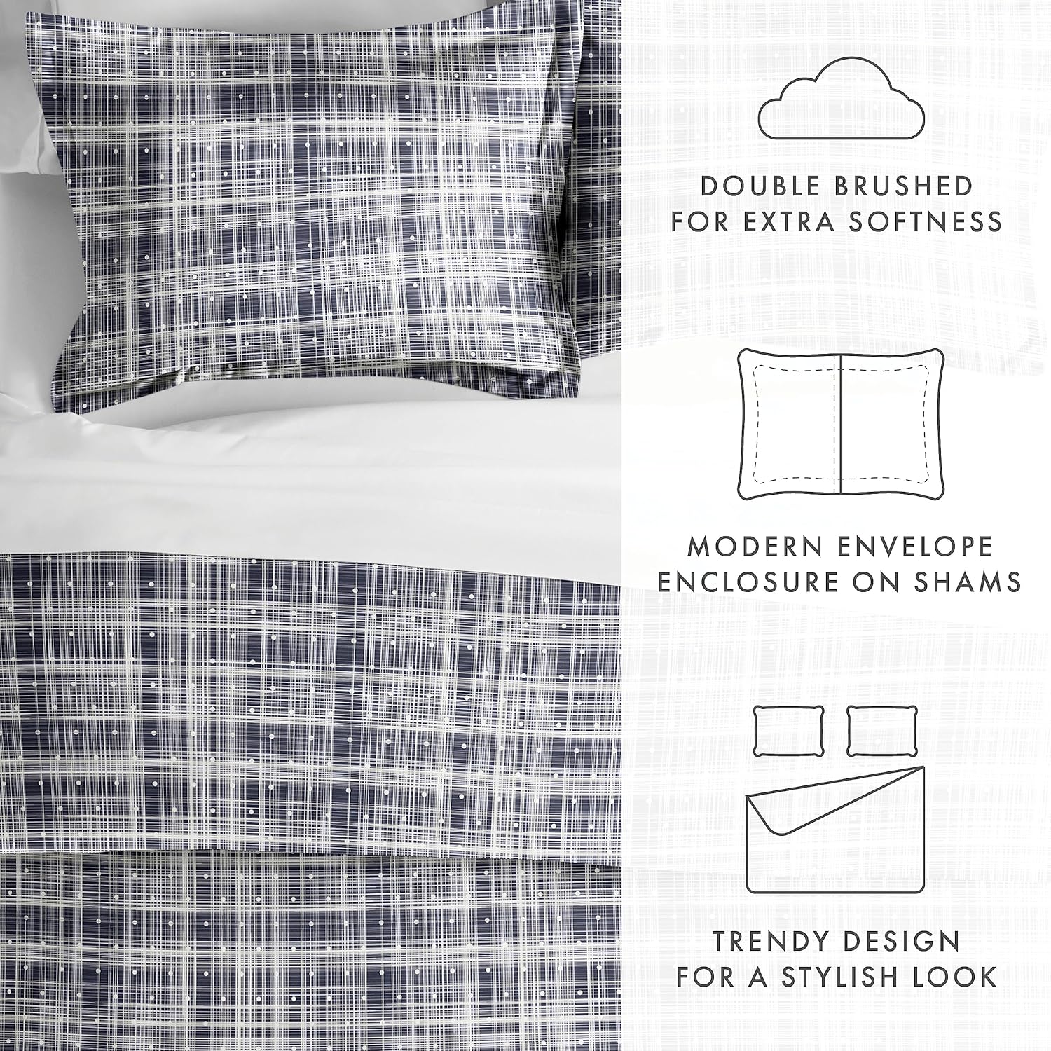 ienjoy Home – Juego de funda de edredón estampado, tamaño KingCalifornia King, azul marino con lunares