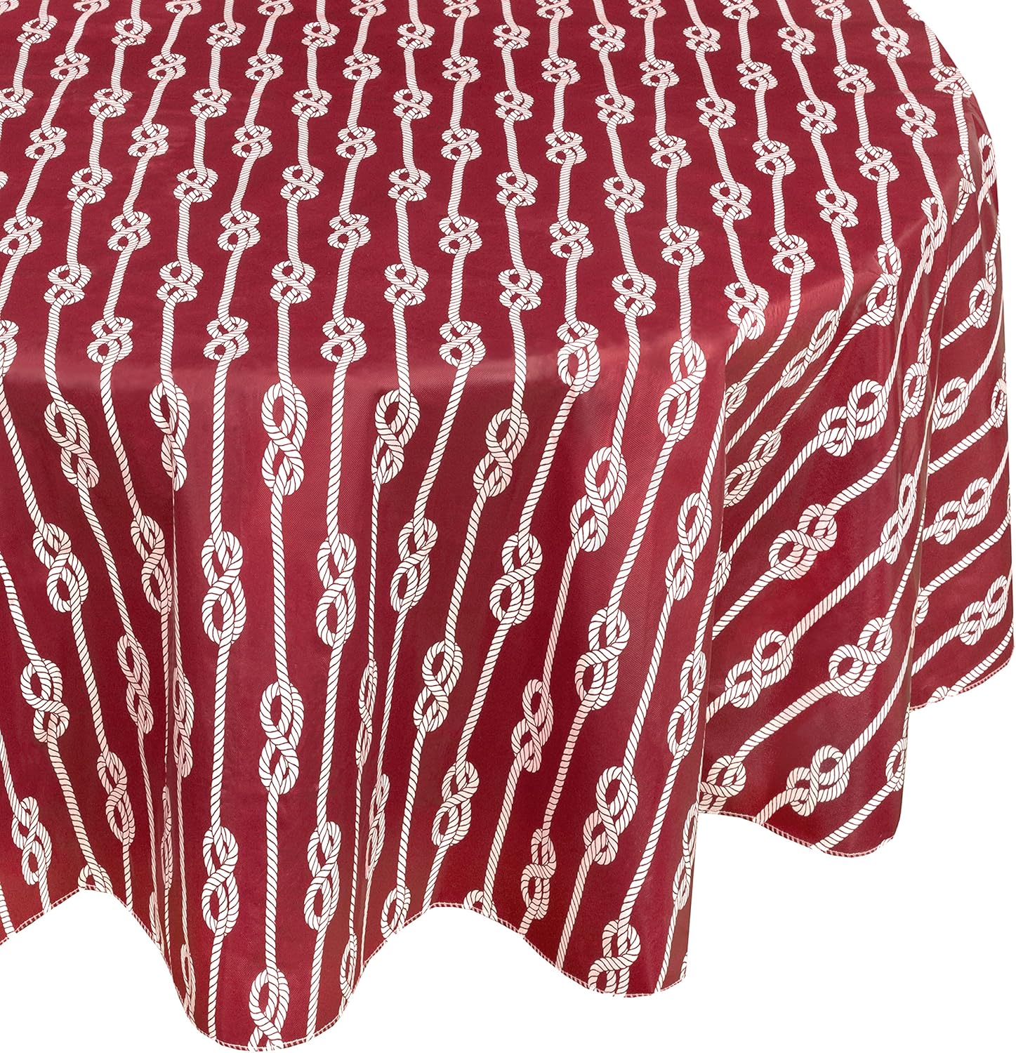 Newbridge Mantel de franela de vinilo con rayas náuticas rojas, mantel de rayas costeras para interiores y exteriores, con parte trasera de franela,