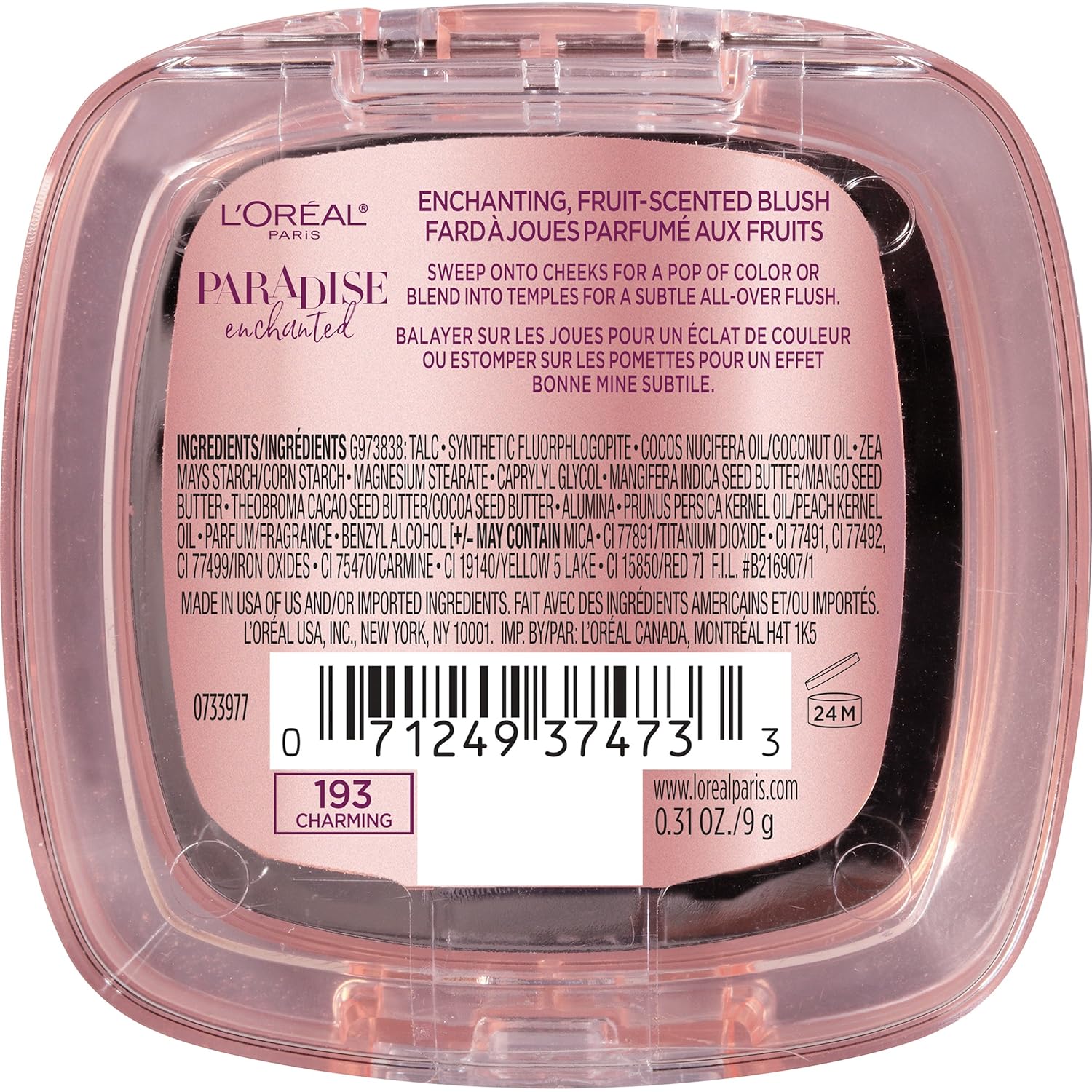 L’Oréal Paris Cosmetics Paradise Enchanted – Maquillaje de rubor con aroma a frutas, encantador, 0.31 onzas
