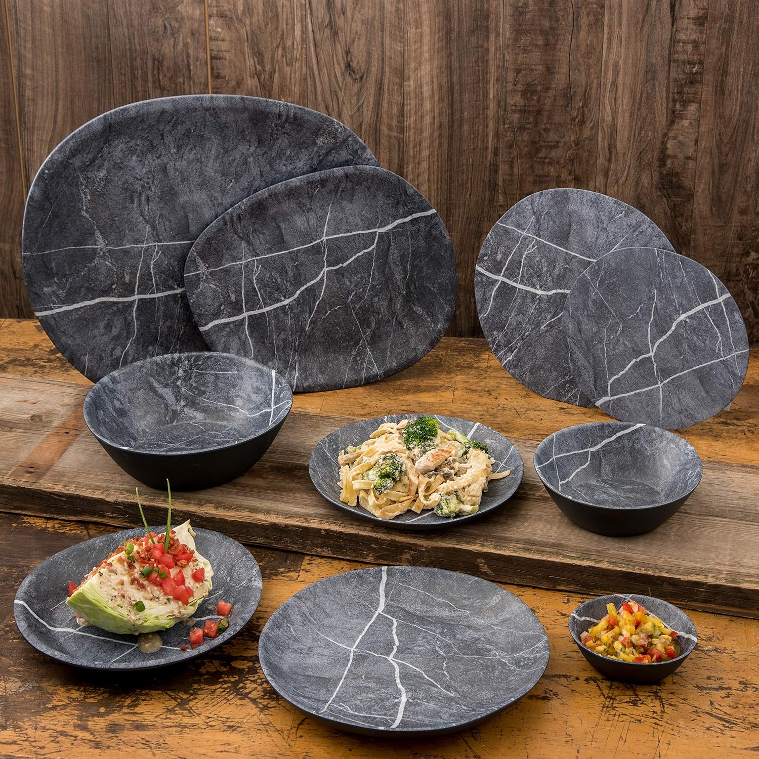 Carlisle FoodService Products Ridge – Plato reutilizable sin borde para el hogar y restaurante, melamina, 9 pulgadas, esteatita (paquete de 12)