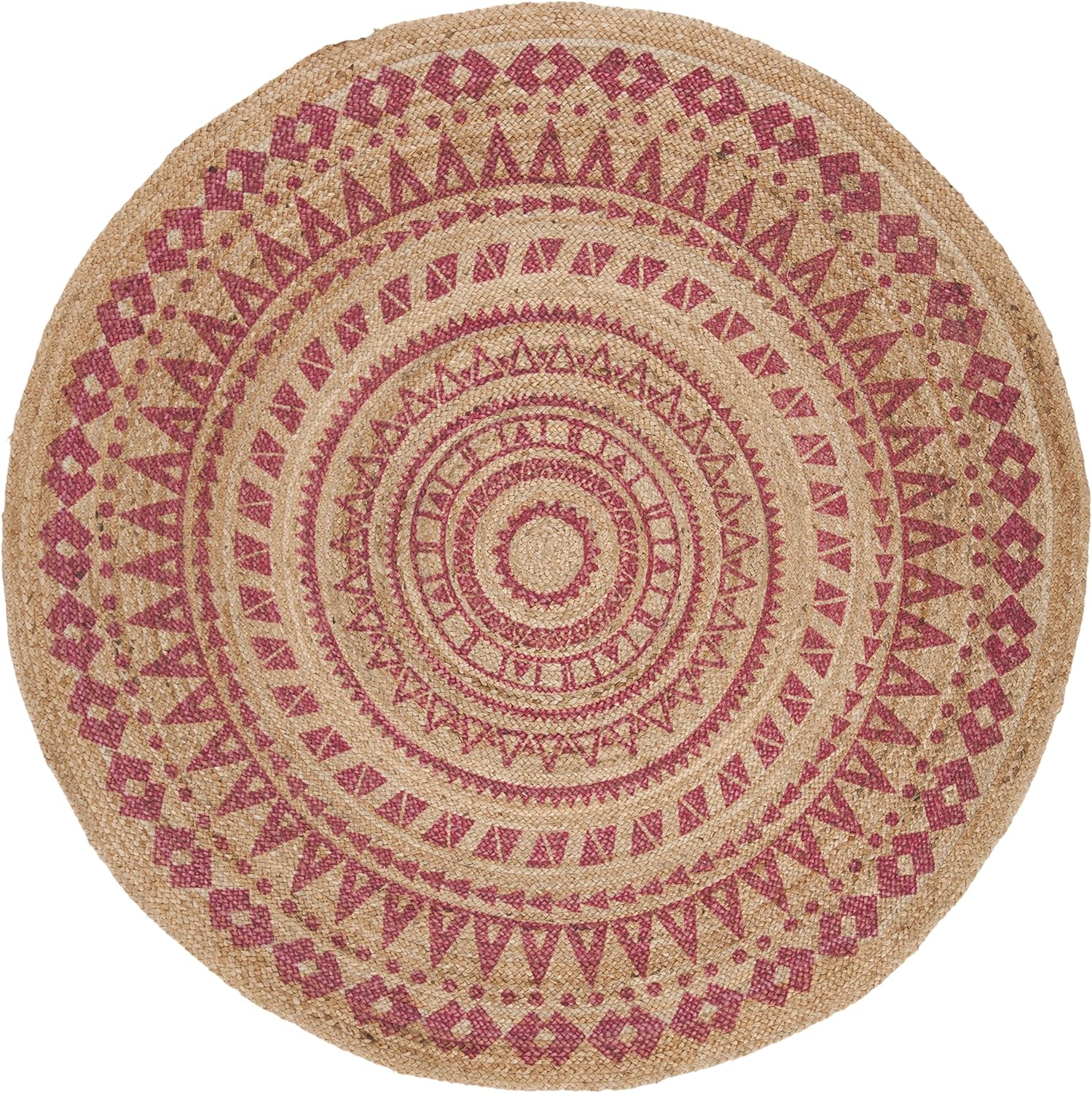 SAFAVIEH Natural Fiber Round Collection NF802P – Alfombra redonda de yute trenzada con mandala de 6 pies, hecha a mano, color rosa