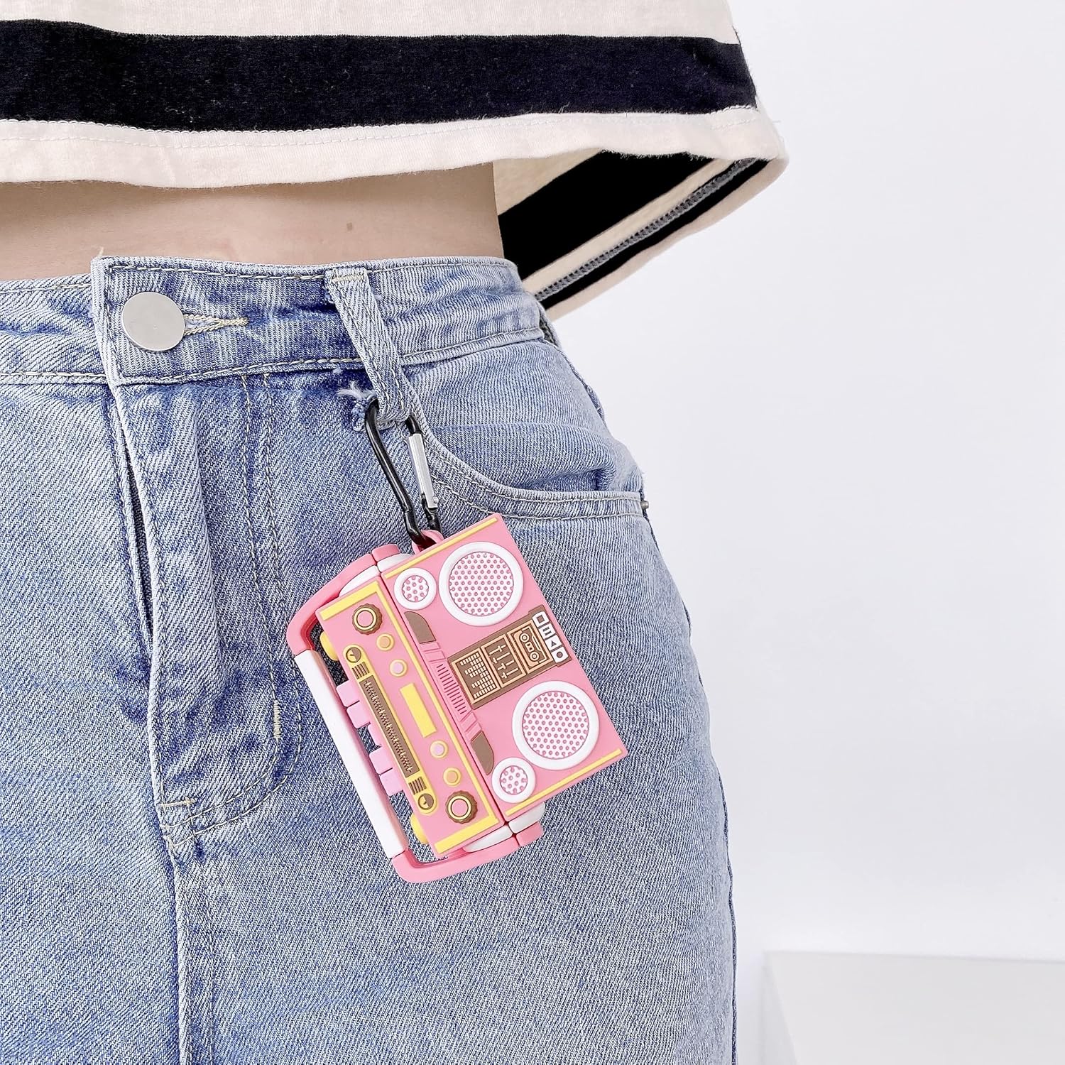 Bonita funda para AirPods Pro de 21 generación (202320222019) con llavero, diseño de radio de dibujos animados en 3D, funda de carga de silicona