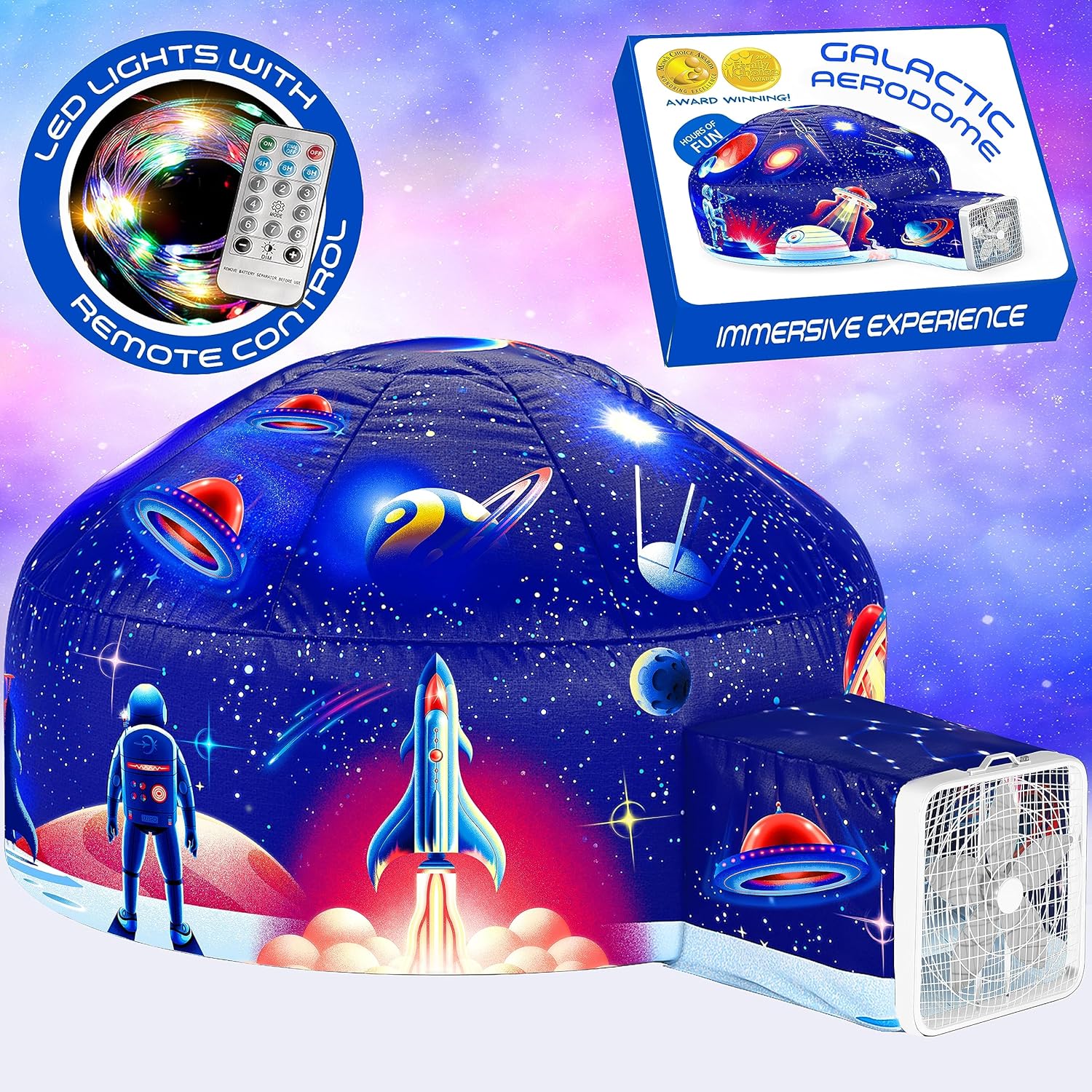 W&O Galactic Aerodome con luces LED  Fuerte de tienda de campaña de aire  Tienda de campaña inflable para niños  Tienda de campaña para niños y