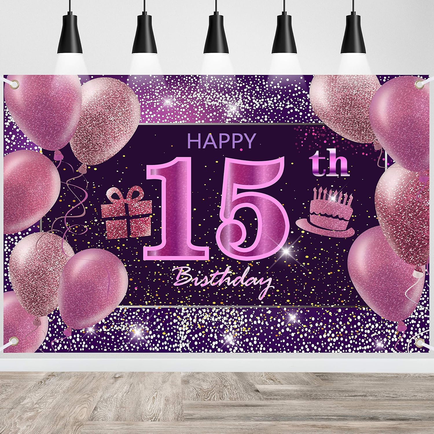 Decoraciones de cumpleaños número 15 para niñas, pancarta de feliz cumpleaños, decoraciones rosas para una fiesta de cumpleaños telón de fondo para