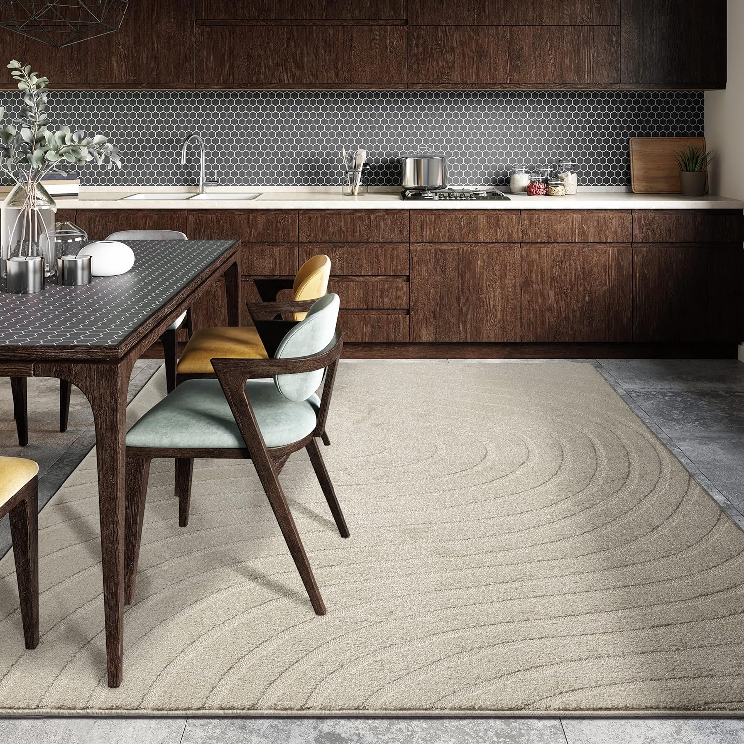LUXE WEAVERS Alfombra moderna geométrica ondulada crema 2×8