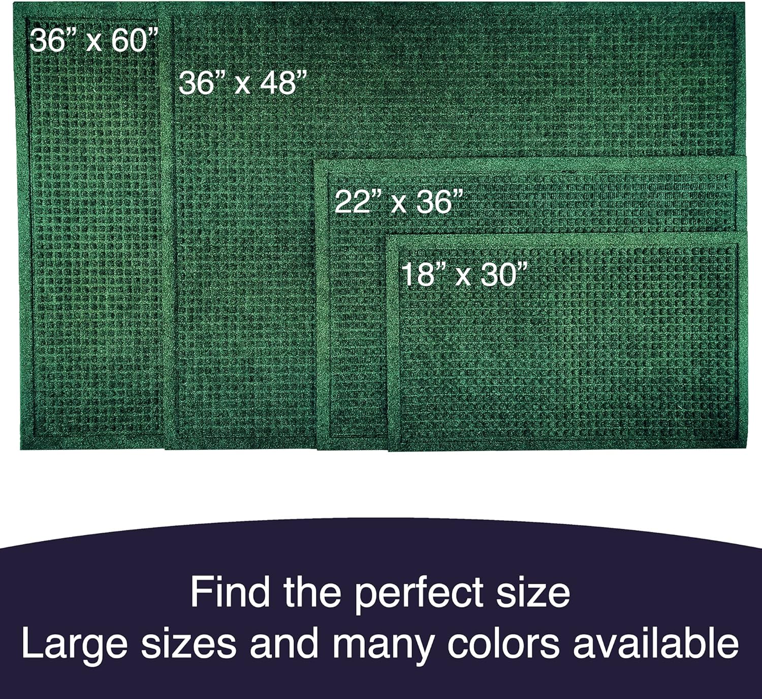 Ecomills Tapete de goma mediano, 24 x 36 pulgadas, verde, grande, absorbente, para interiores y exteriores, resistente a las manchas, parte trasera