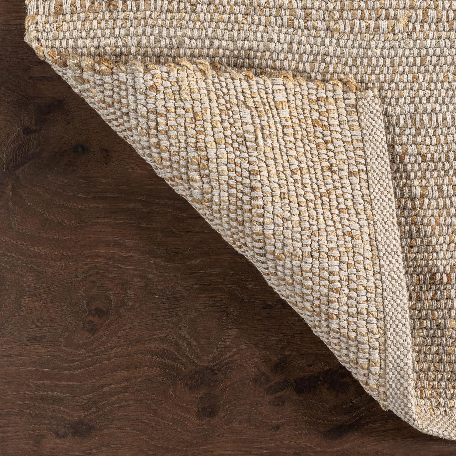 nuLOOM Alfombra redonda Elfriede de yute y algodón tejida a mano, 6 unidades, estilo rústico sólido, diseño tejido, fibra natural, para dormitorio,